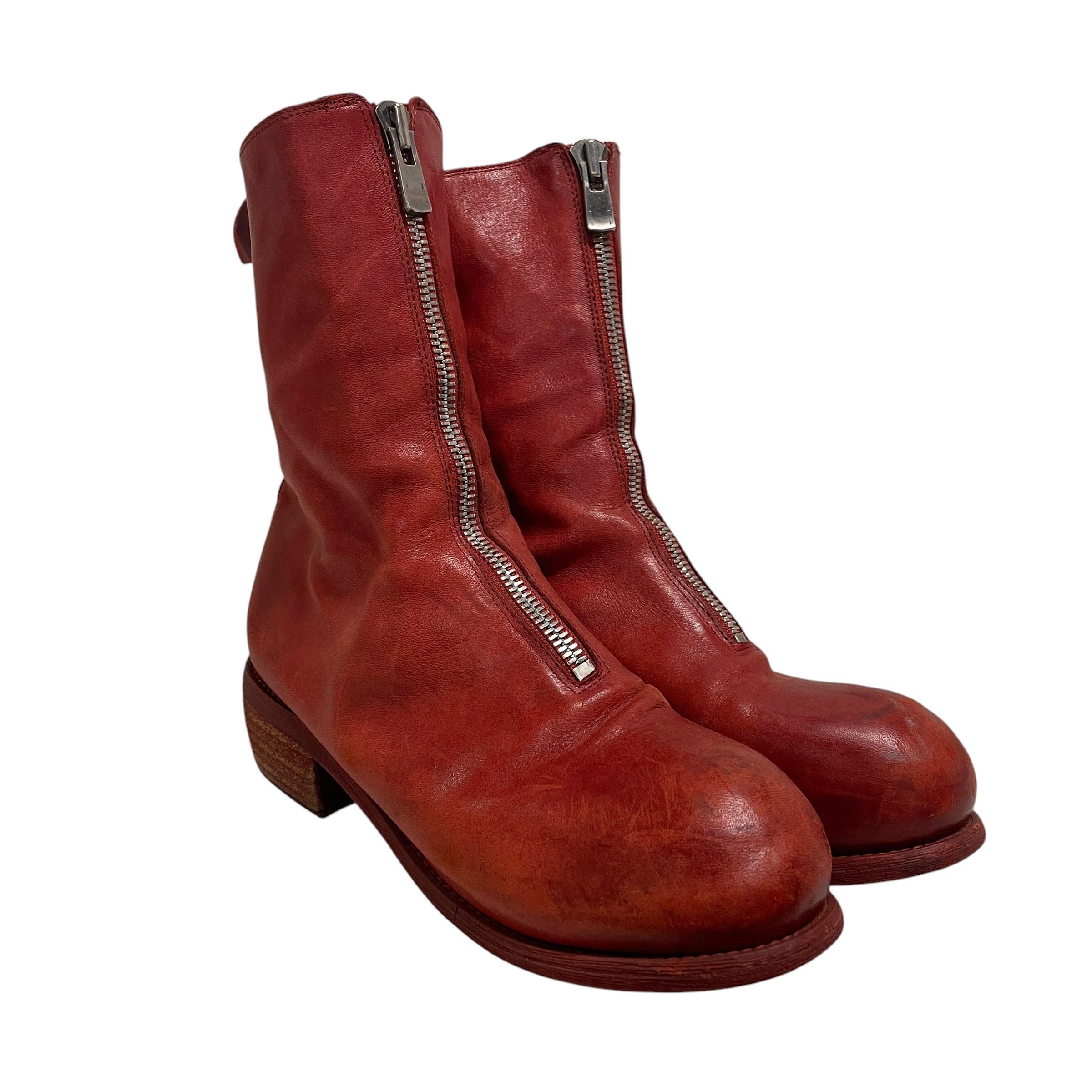 GUIDI/Ankle Boots/US 9/Leather/RED/SILVER ZIP