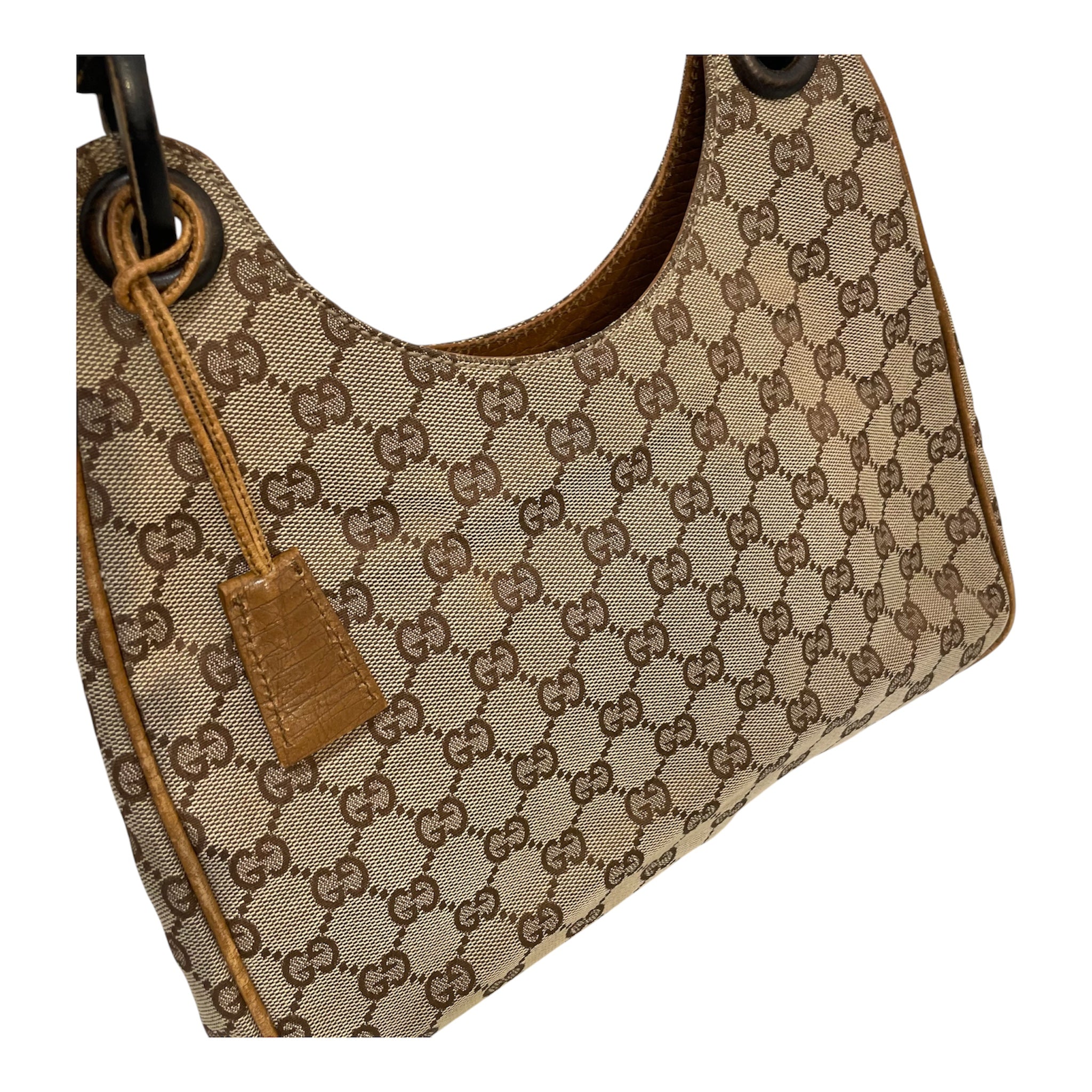 GUCCI/Hand Bag/Monogram/Cotton/BEG/GG wood handle hobo view 5
