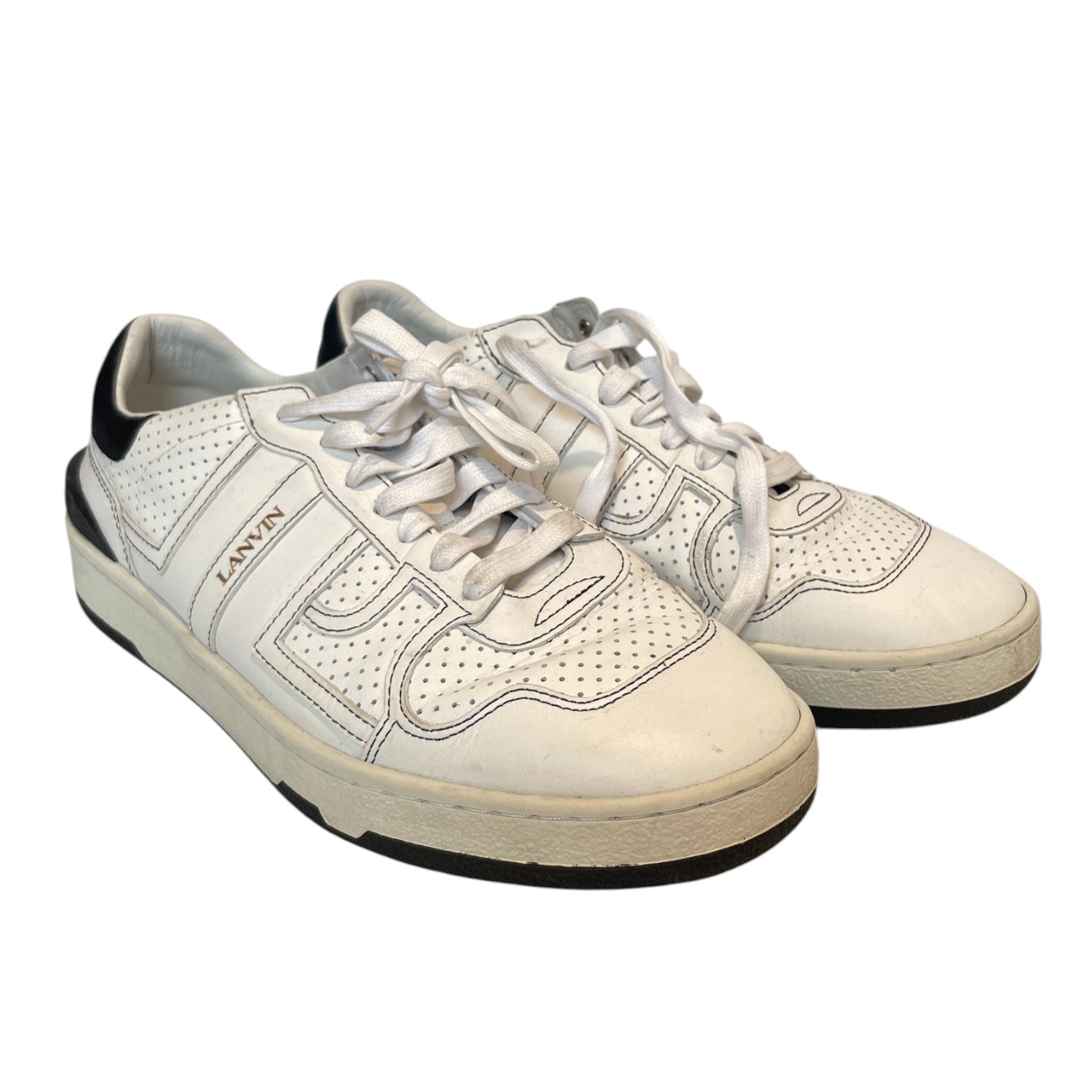 LANVIN/Low-Sneakers/EU 40/Cotton/WHT/blk heel/blk outline view 1