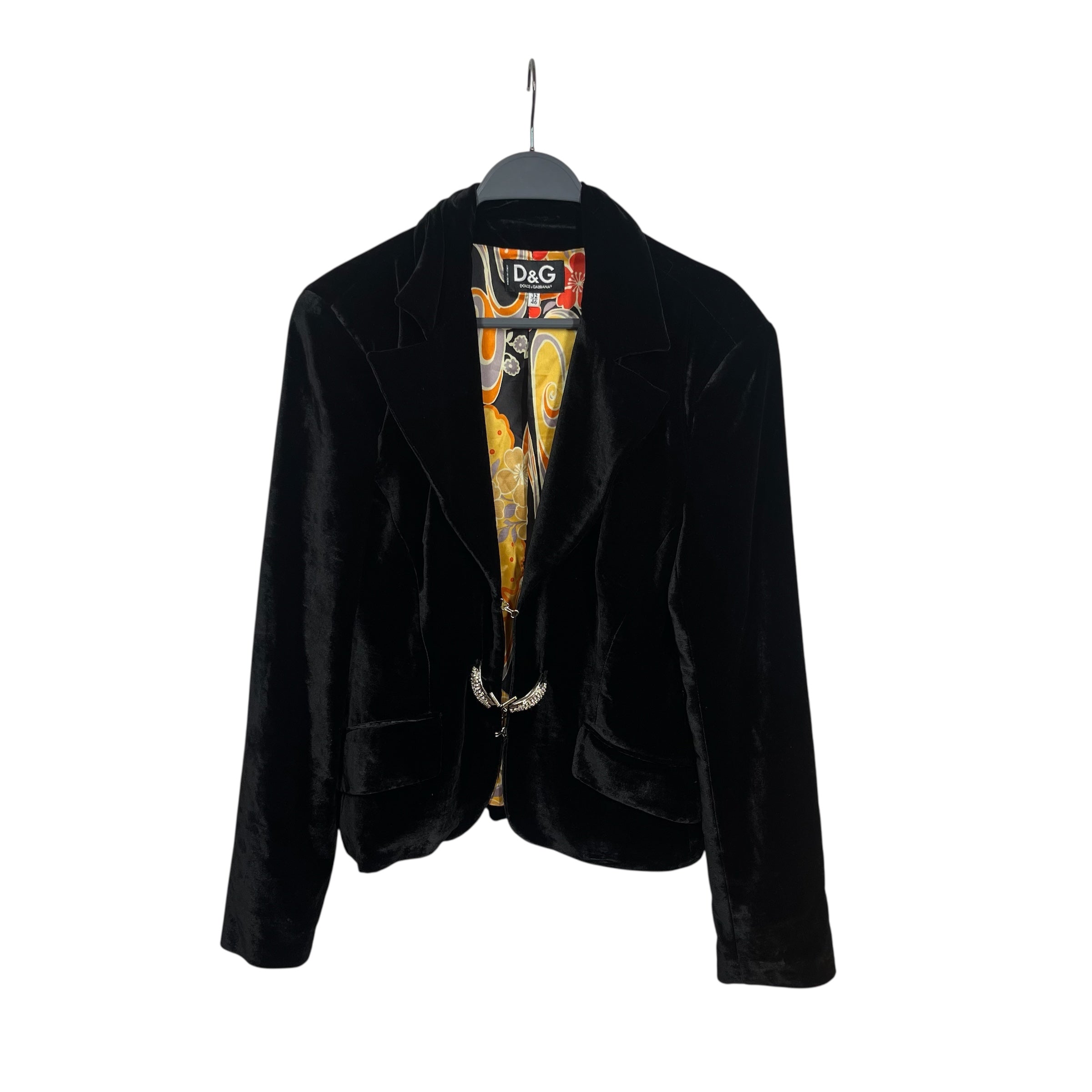 DOLCE&GABBANA/Jacket/32/BLK/velvet blazer w/ crystal clasp view 1