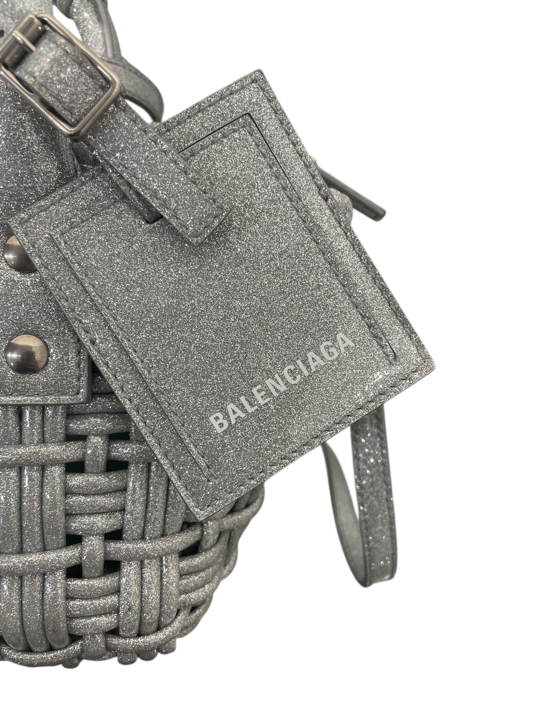 BALENCIAGA/Bag/Leather/SLV/balenciaga basket hand bag sil view 4
