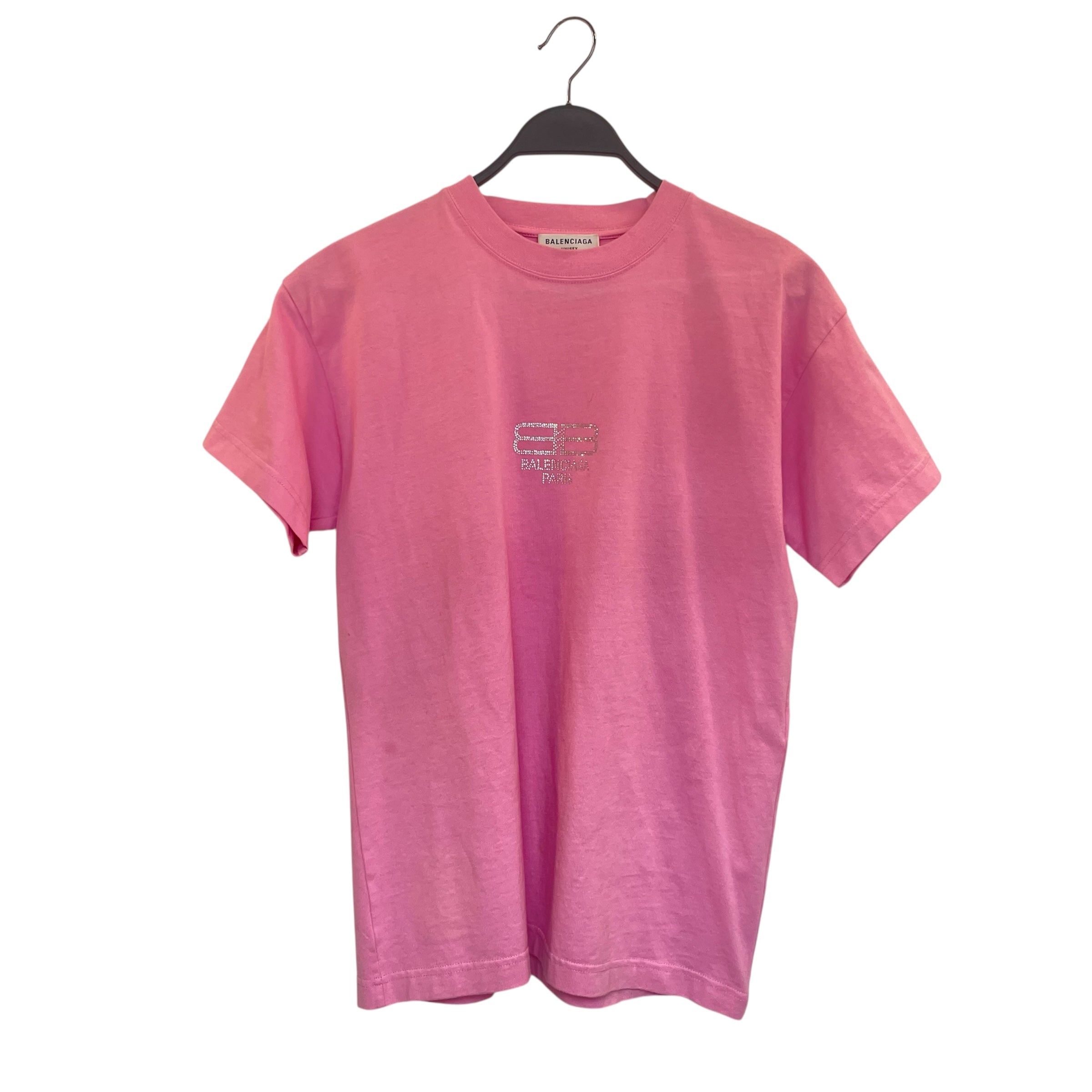 BALENCIAGA/T-Shirt/XS/Cotton/PNK/pink rhinestone BB