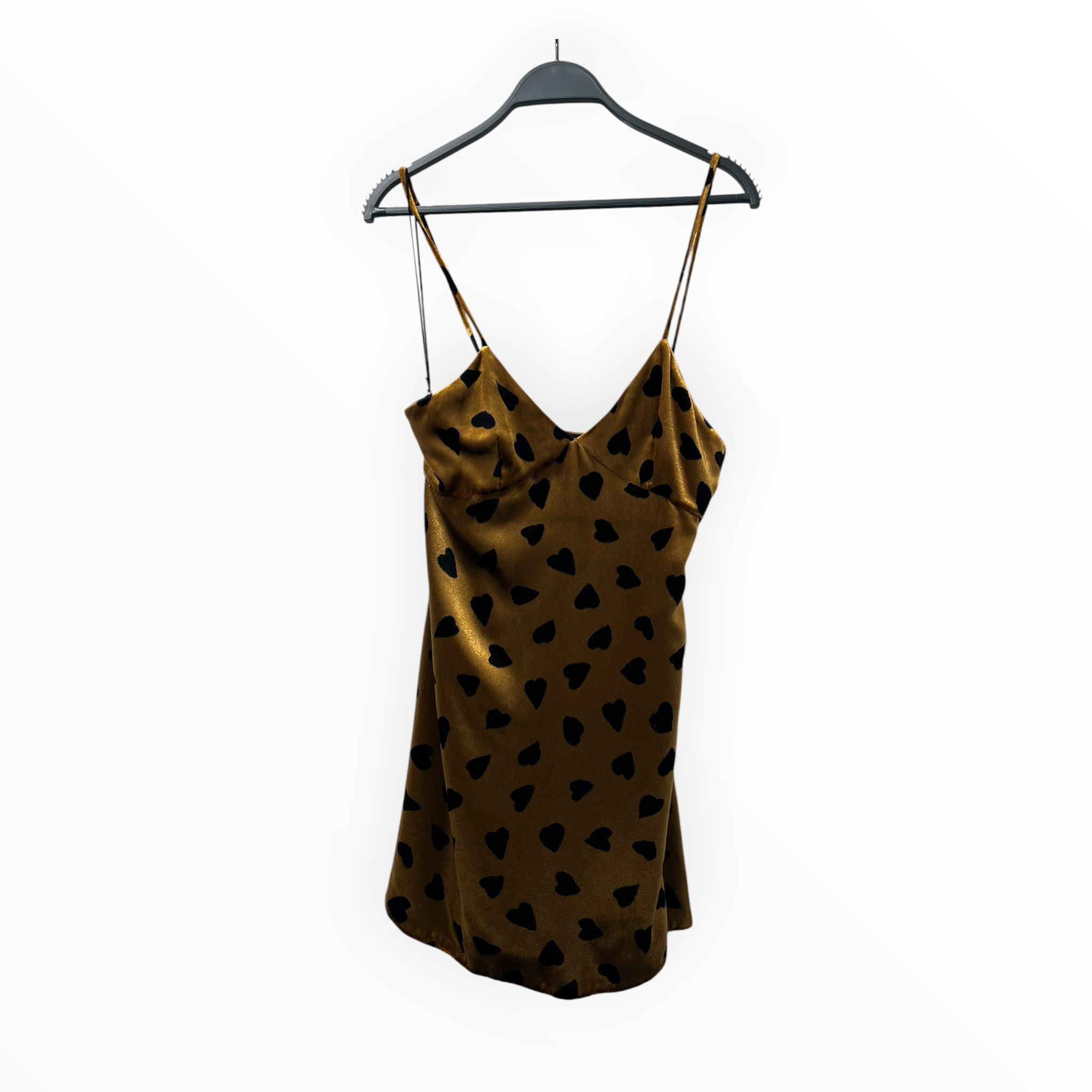 YVES SAINT LAURENT/Camisole Dress/36/All Over Print/Velour/GLD/Mini Length/BLK HEART PRINT view 1