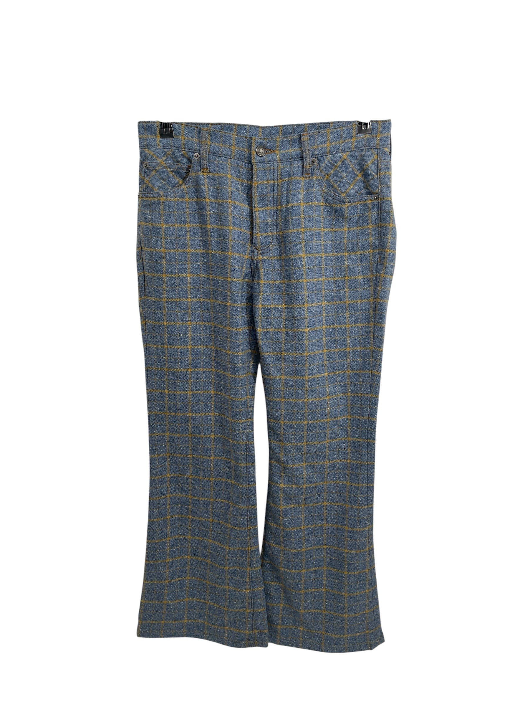 COUT DE LA LIBERTE/Bootcut Pants/30/Wool/BLU/Button Fly/Plaid/yellow plaid jimmy flare view 1
