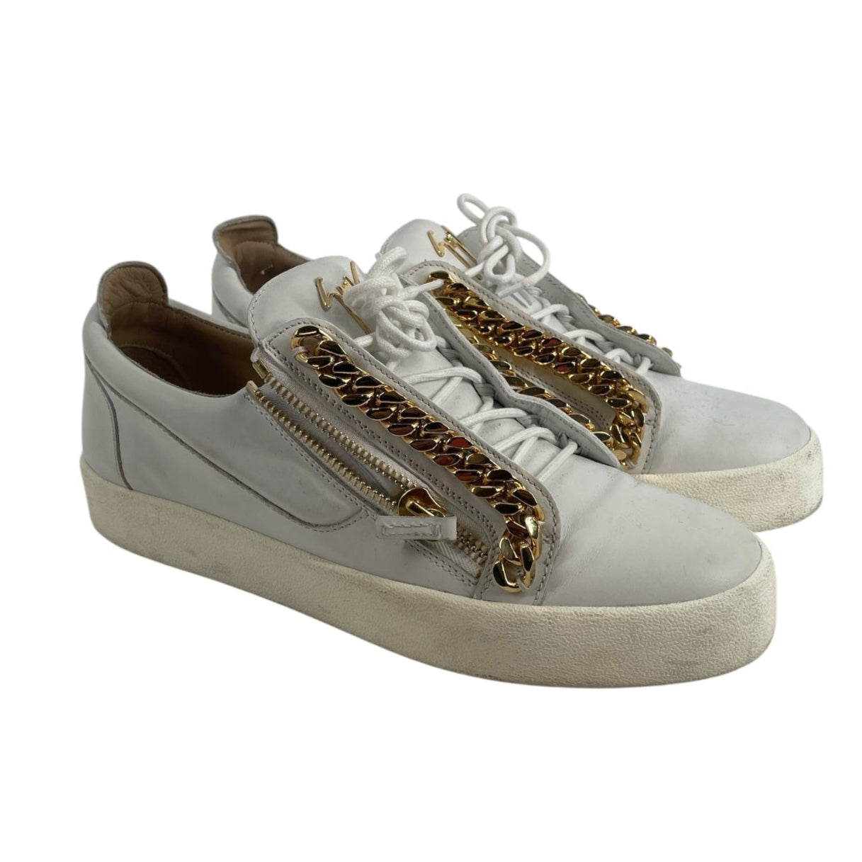 Giuseppe Zanotti/Low-Sneakers/EU 46/Leather/WHT/nikki trainers gold chains/zip view 1