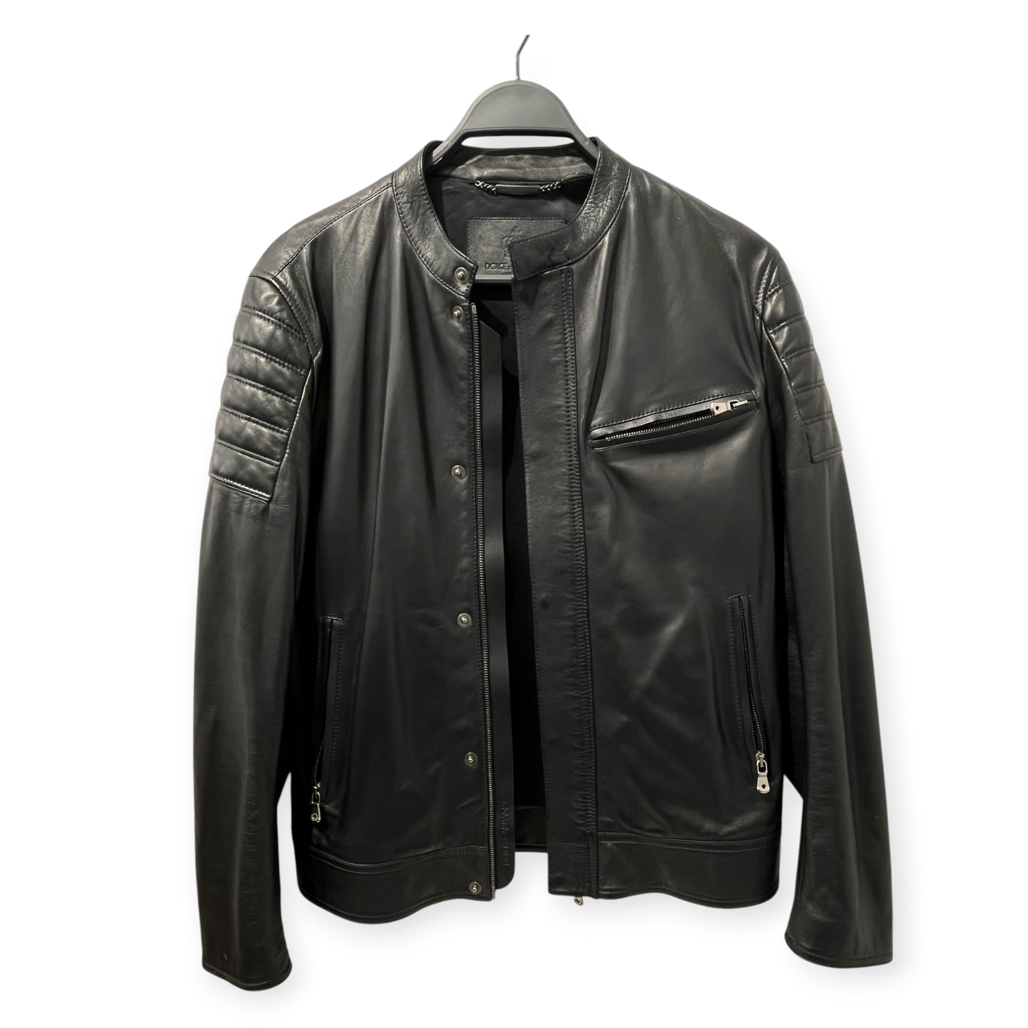 DOLCE&GABBANA/Leather Jkt/Lambskin/BLK/SILK LINED CAFE RACER view 1