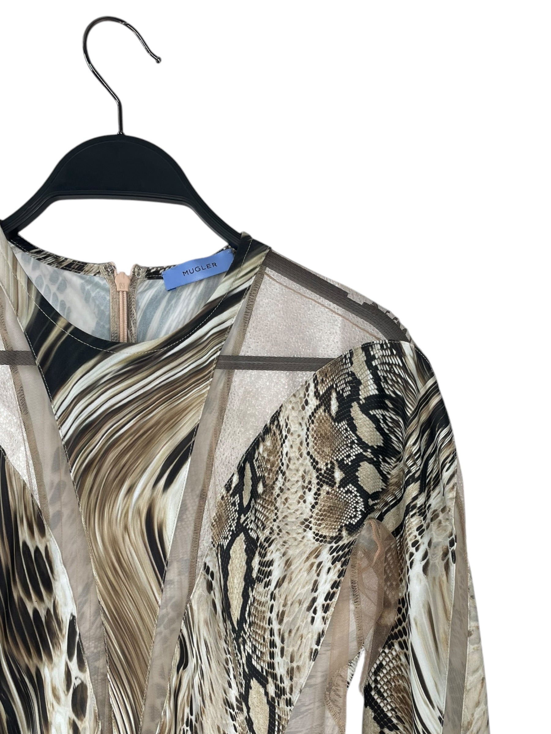MUGLER/LS Dress/42/Animal Pattern/Polyester/BEG/SNAKESKIN WARPED CUTOUT DRESS view 3