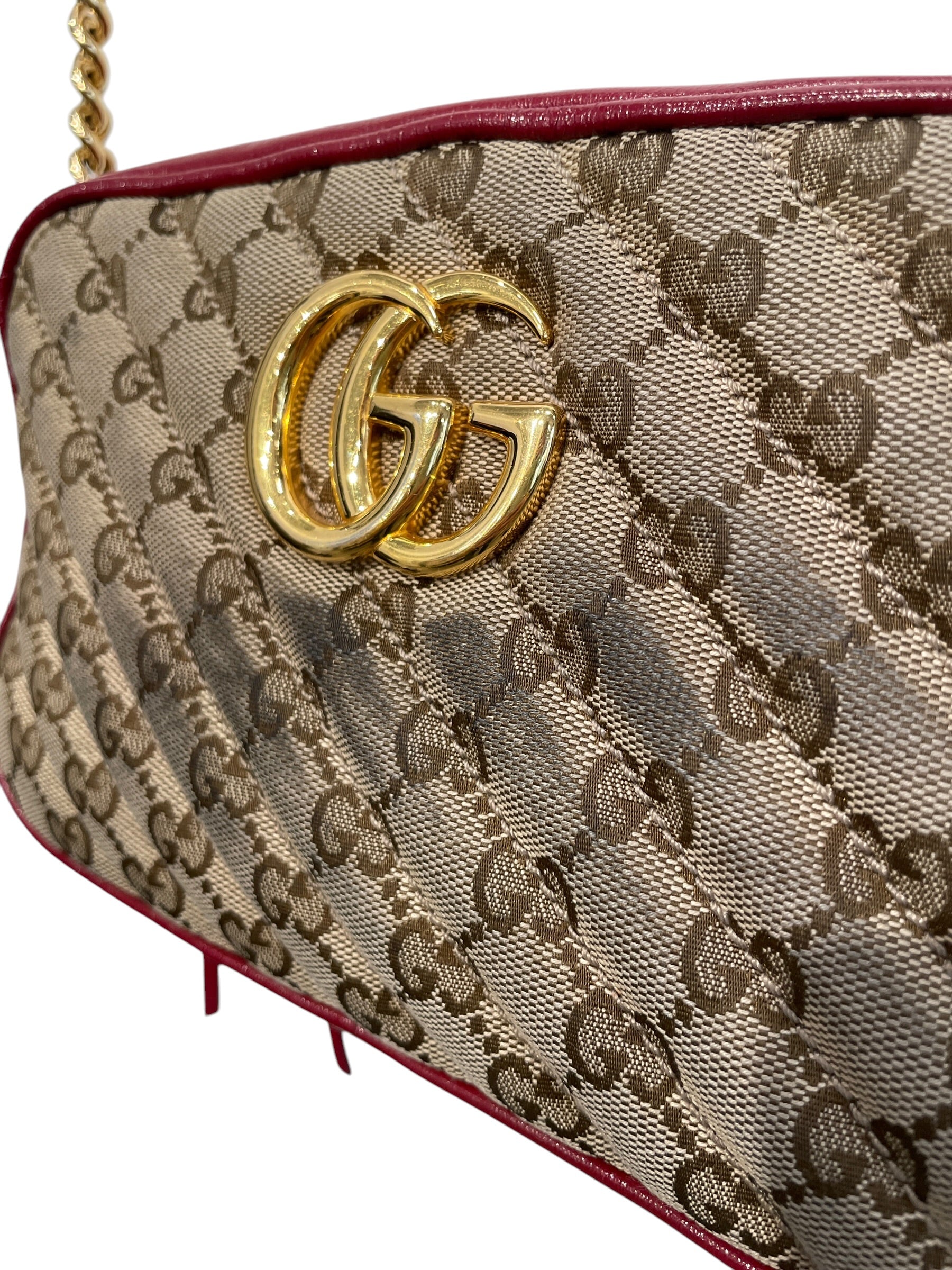 GUCCI/Cross Body Bag/Monogram/Cotton/KHK/RED LEATHER TRIM view 4