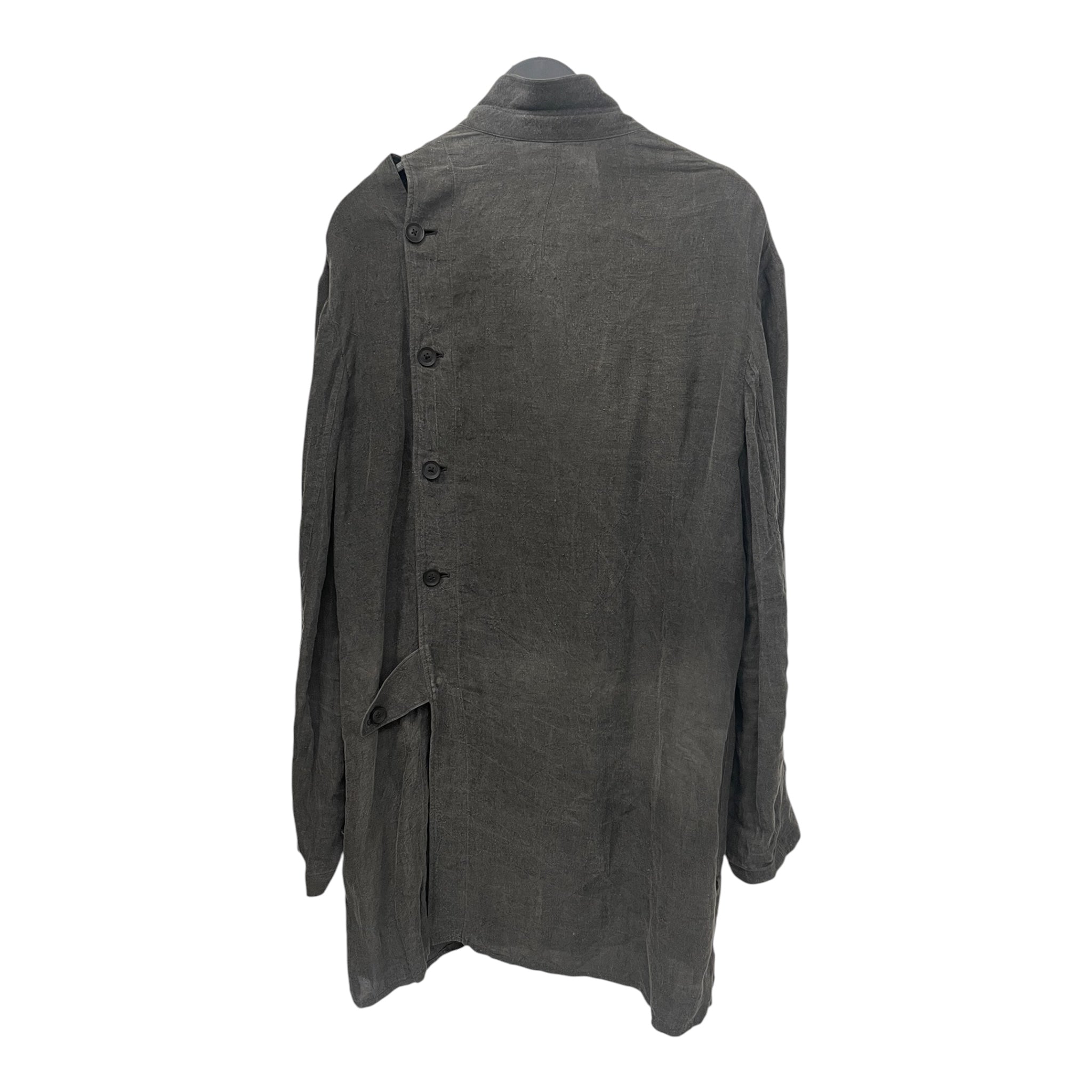 yohji yamamoto POUR HOMME/Jacket/3/Linen/GRY/RUNWAY BACK BUTTON LONG JKT view 2