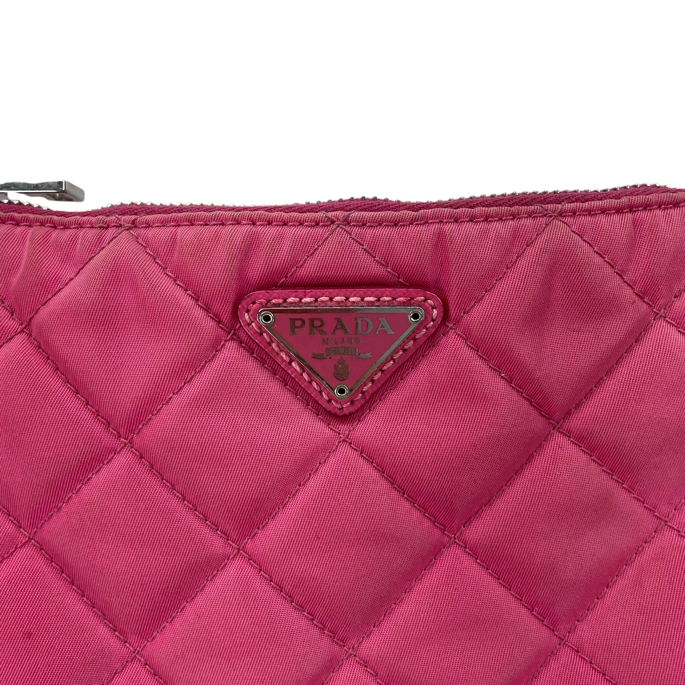 PRADA/Hand Bag/Nylon/PNK/quilted silver chain view 4