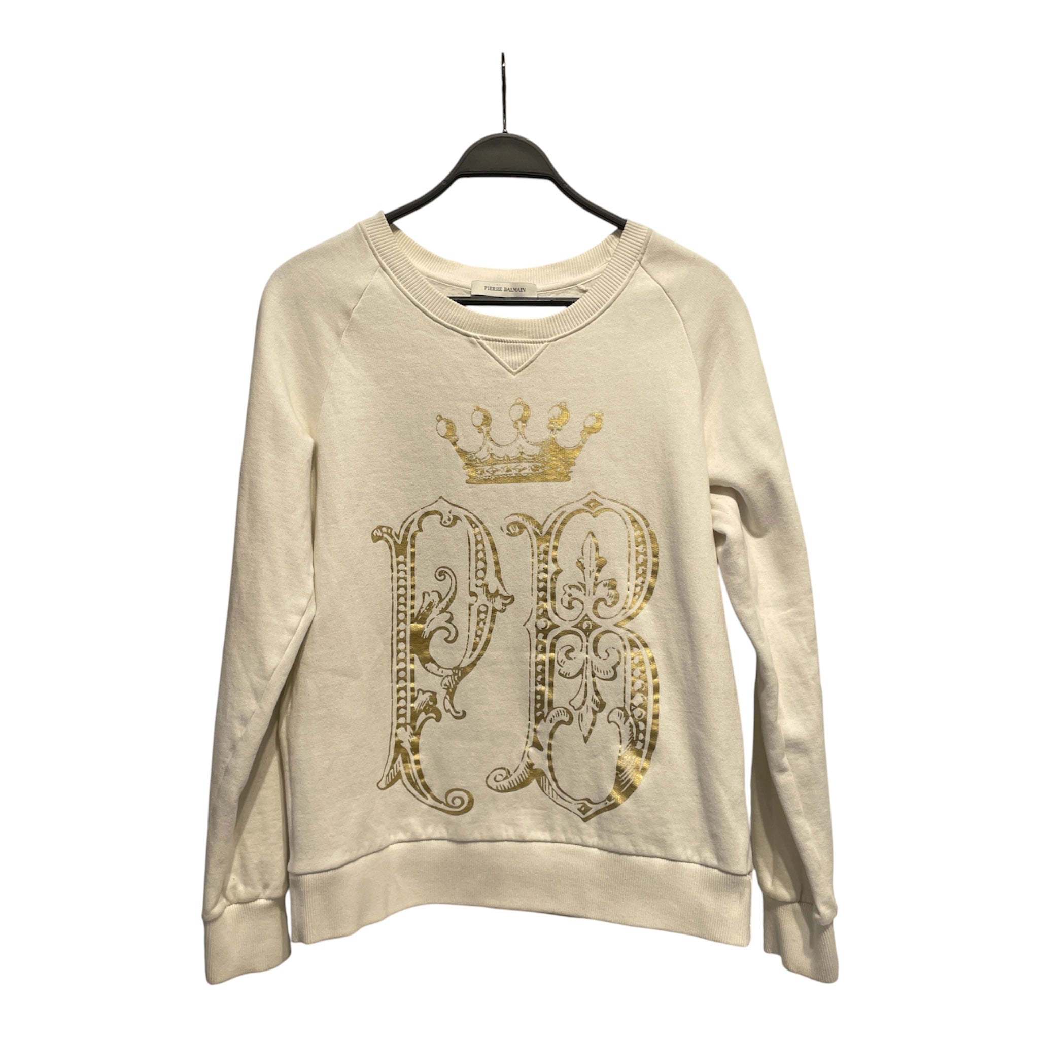 PIERRE BALMAIN/Sweatshirt/48/Graphic/Cotton/WHT/GOLD LOGO/CROWN view 1