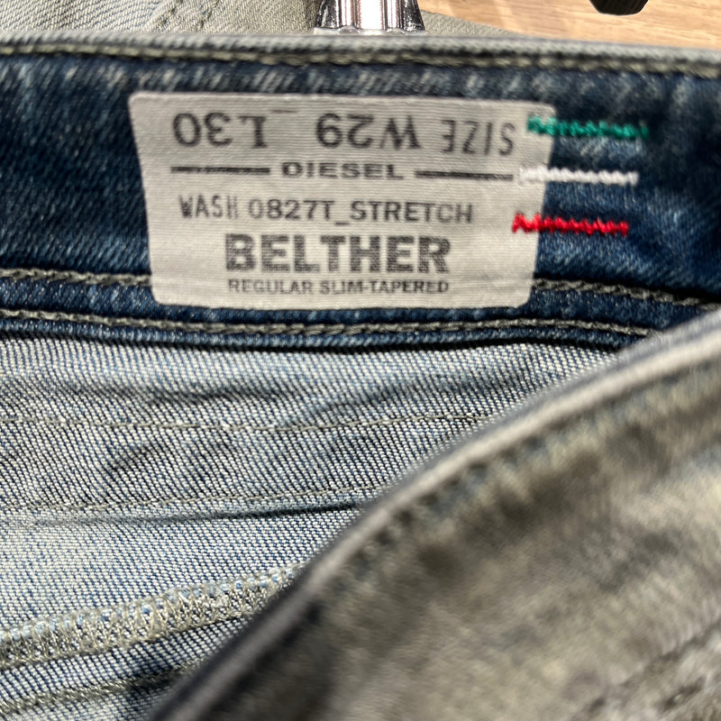 DIESEL/Straight Pants/29/Cotton/IDG/BELTHER ACID WASH JEANS