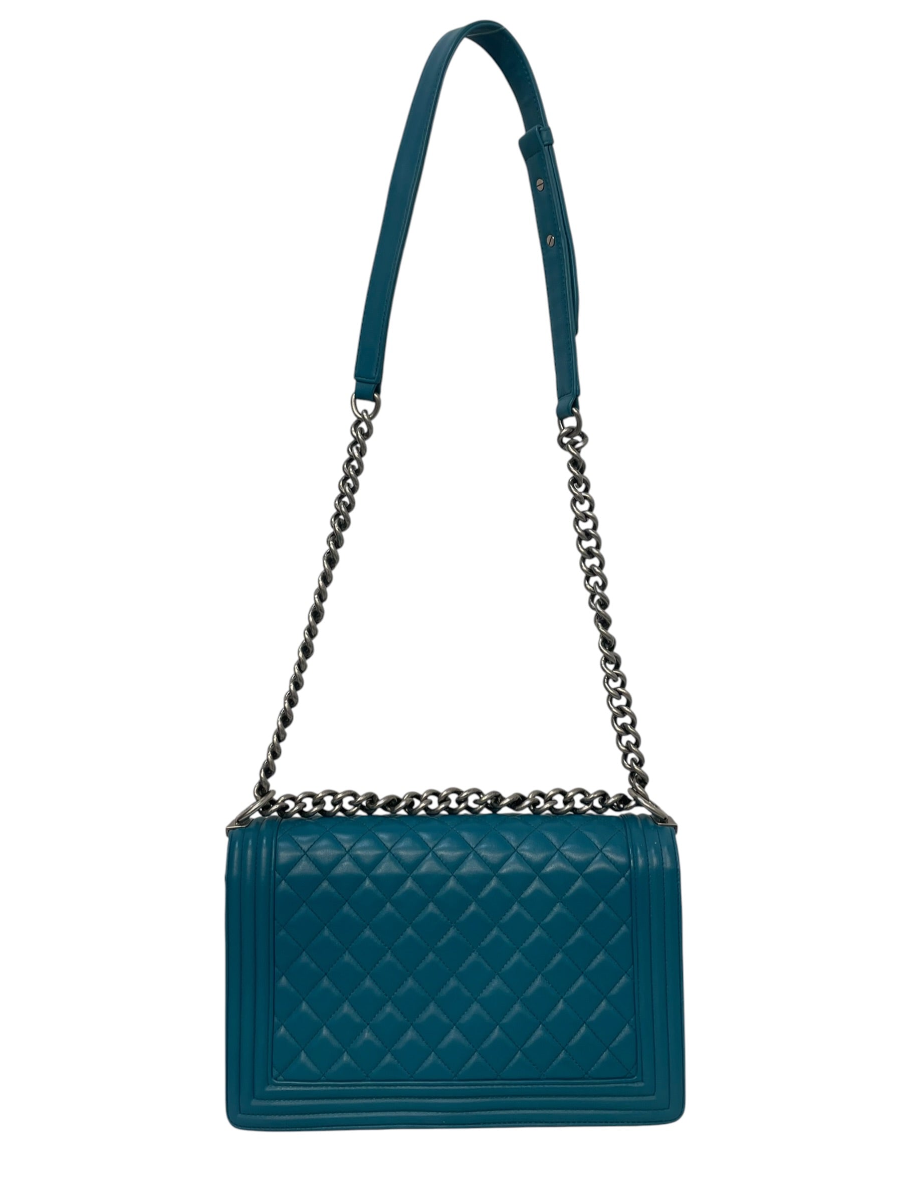 CHANEL/Hand Bag/Border/Lambskin/BLU/boy bag teal/gun metal view 2