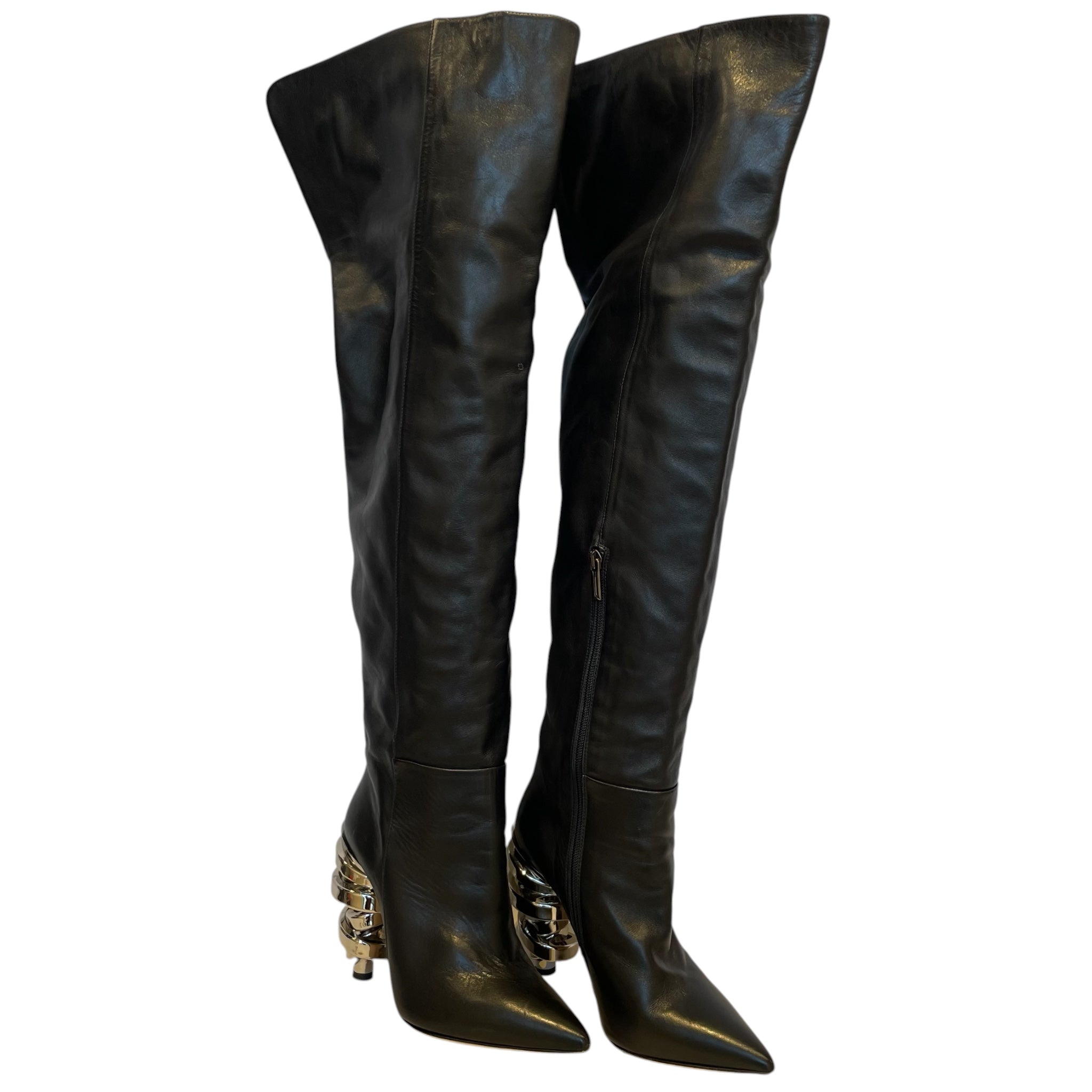 KEEYAHRI/Boots/US 8.5/Leather/BLK/SILVER TWIRLY HEEL view 1
