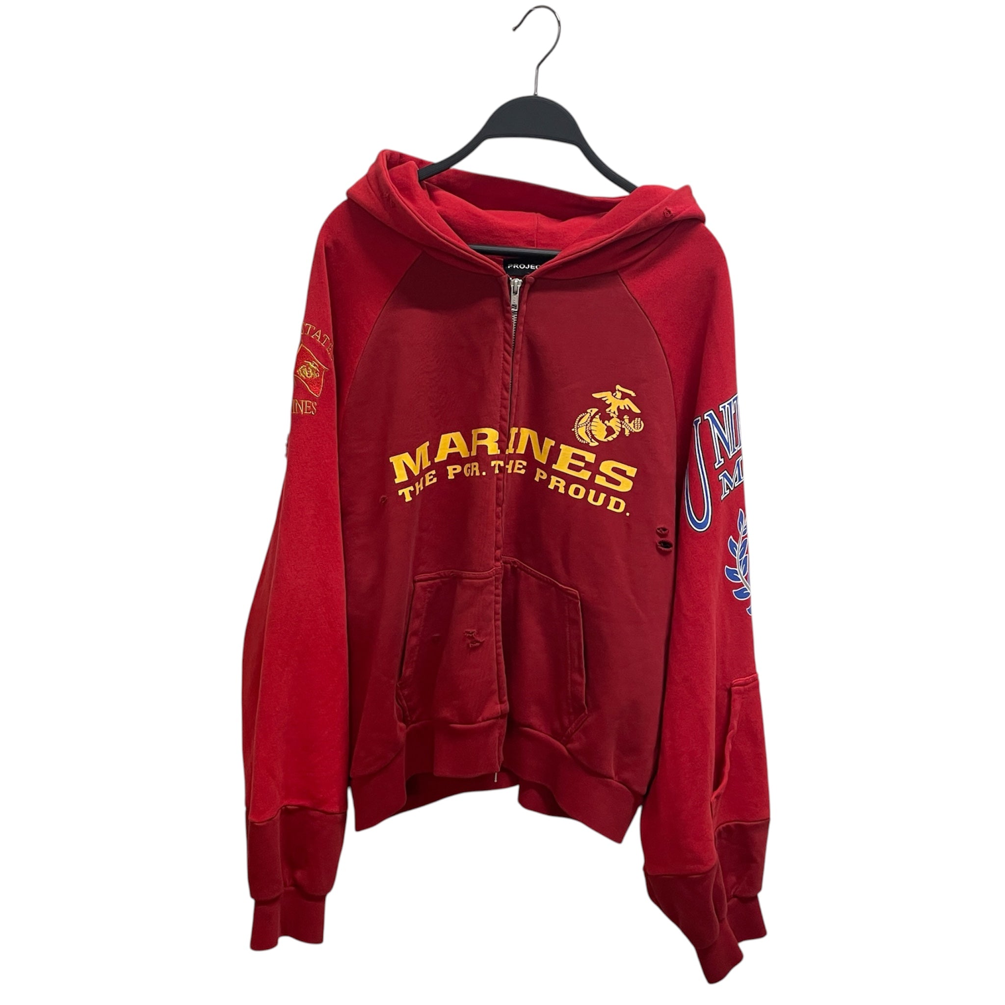 PROJECT G/R/Zip Up Hoodie/L/Cotton/RED/yllw marines cut/layered view 1