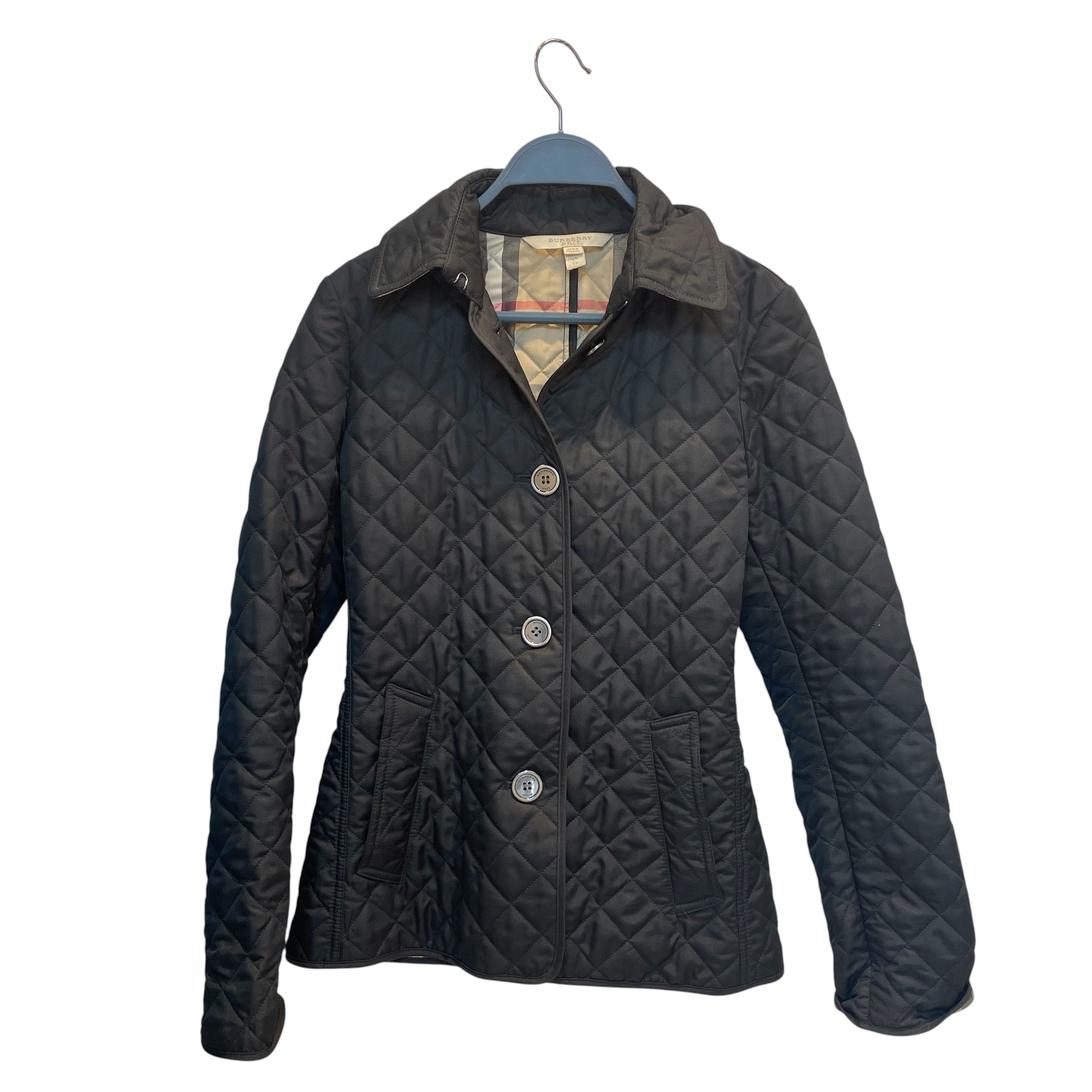 BURBERRY BRIT/Jacket/XS/Polyester/BLK/quilted/house stripes inside view 1