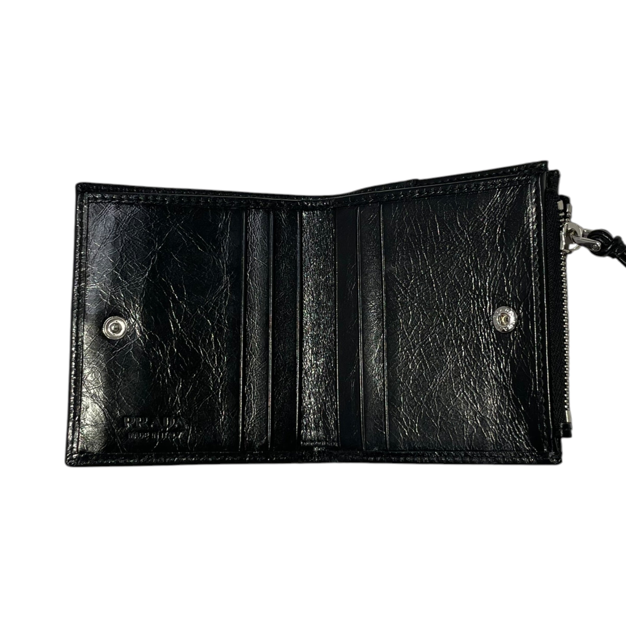 PRADA/Bifold Wallet/Leather/BLK/L's/calfskin/sil/italy/zipper/tass view 5