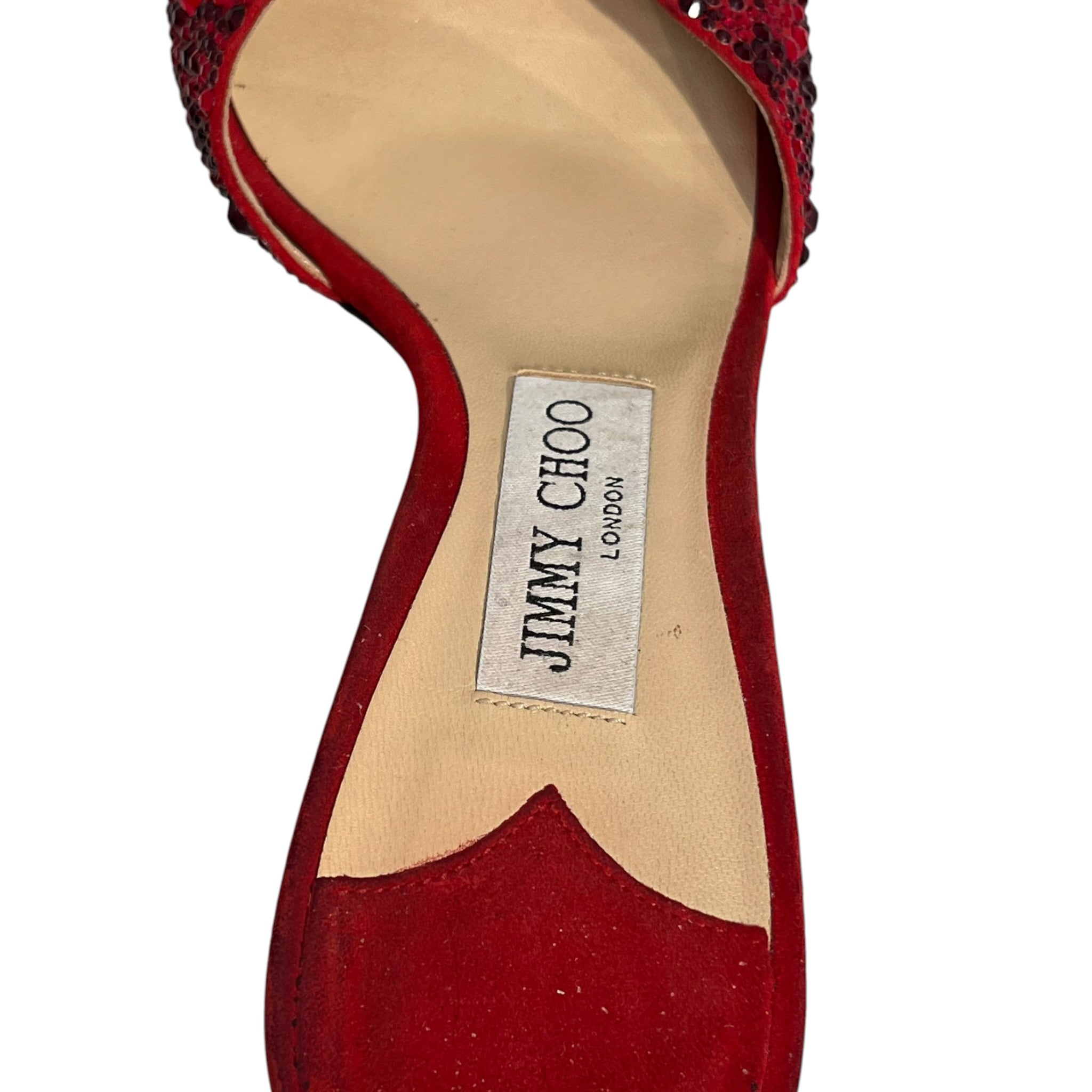JIMMY CHOO/Heels/EU 39.5/Leather/RED/Ankle Strap/CRYSTAL DOWN HEEL BOW view 9