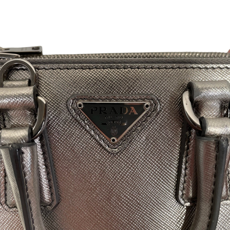 PRADA/Cross Body Bag/Leather/SLV/SMALL GALLERIA DOUBLE ZIP