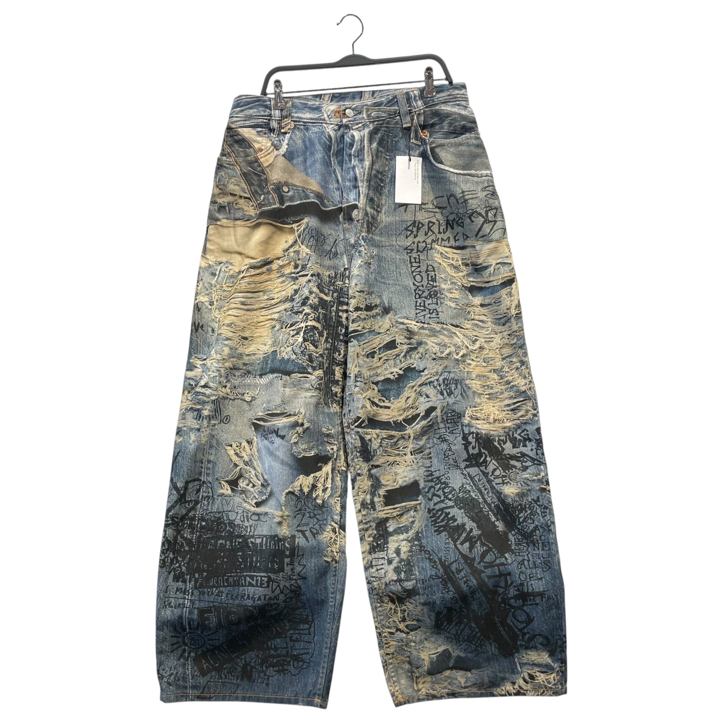 Acne Studios/Straight Pants/Cotton/BLU/All Over Print/SCRIBBLE view 1
