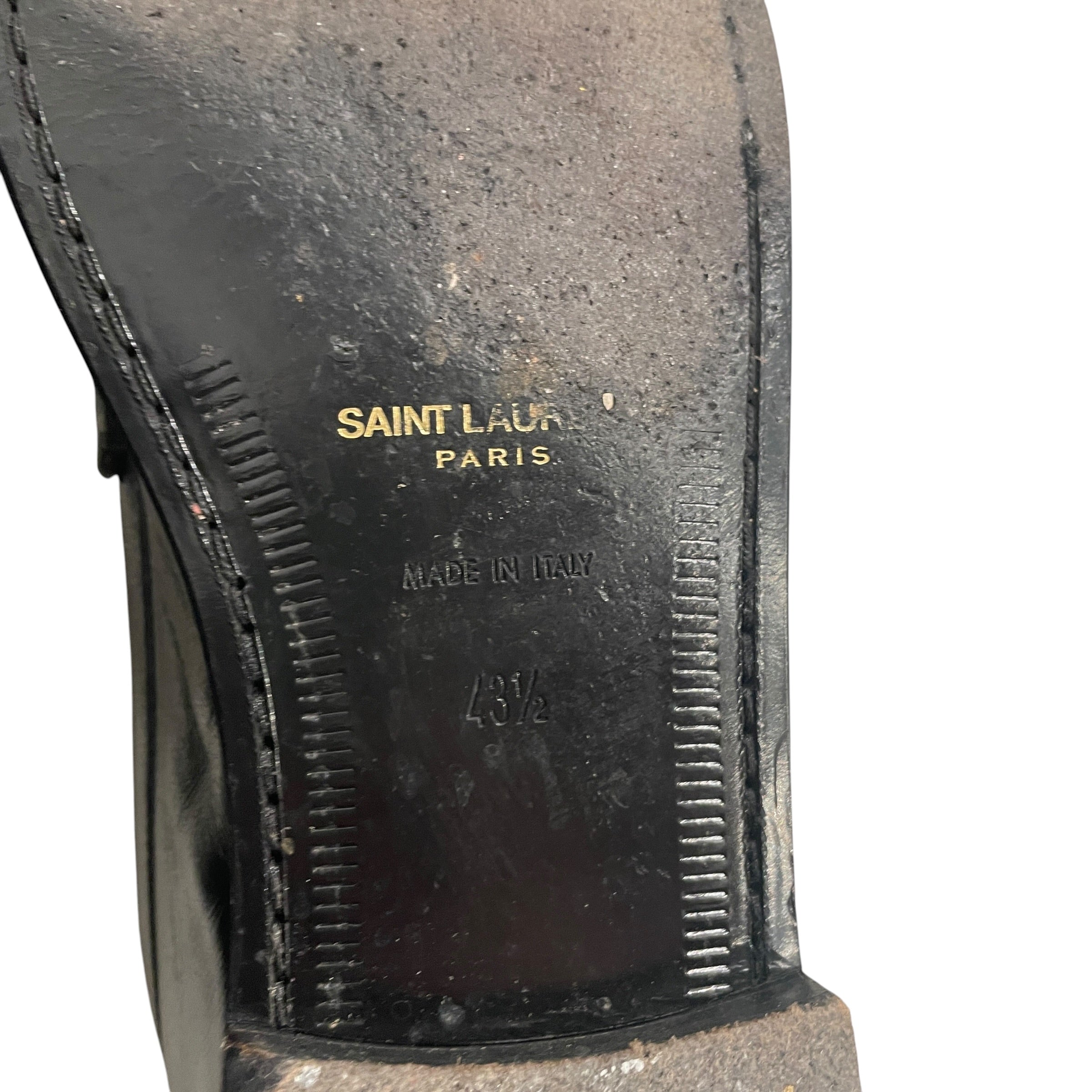 SAINT LAURENT/Loafers/EU 43.5/Leather/BLK/GOLD MINI YSL LOGO view 5