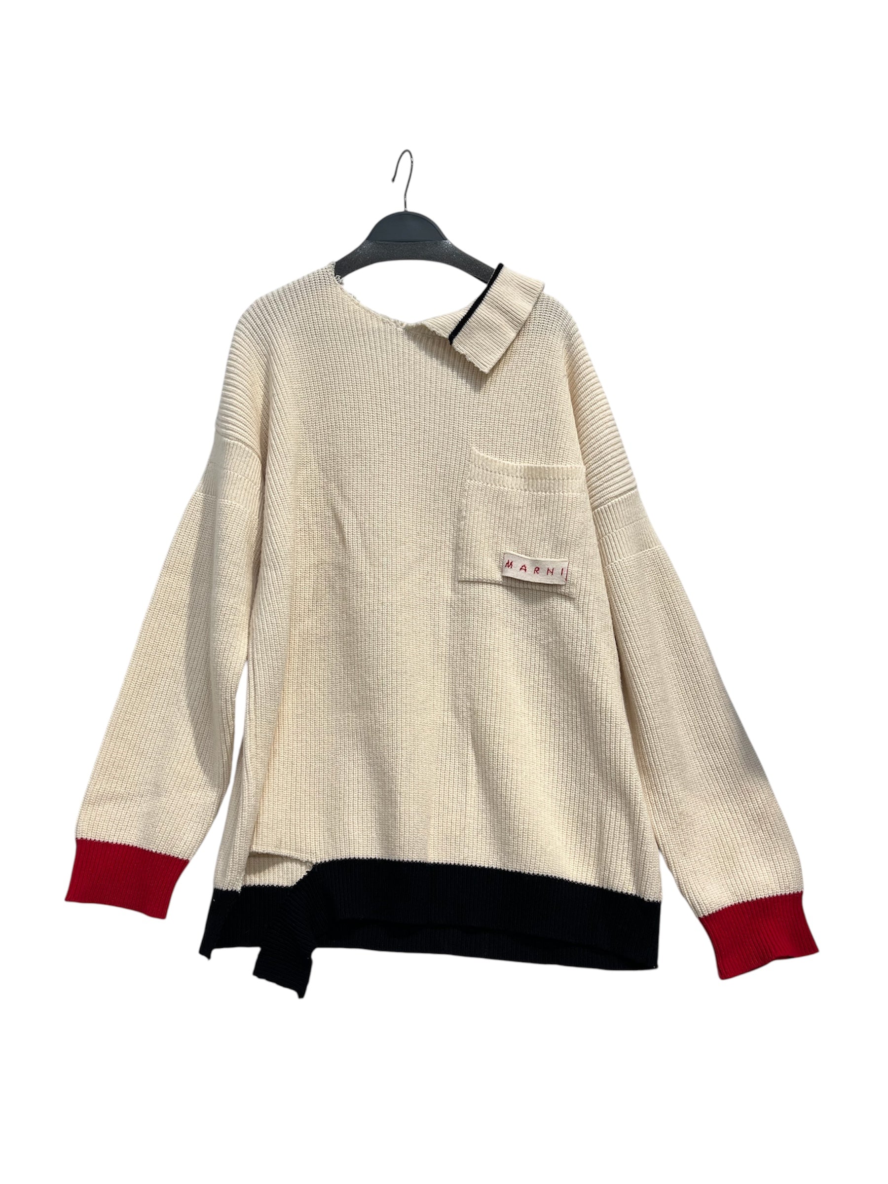 MARNI/Sweater/44/Wool/CRM/Pullover/half collar-black strtipe view 1