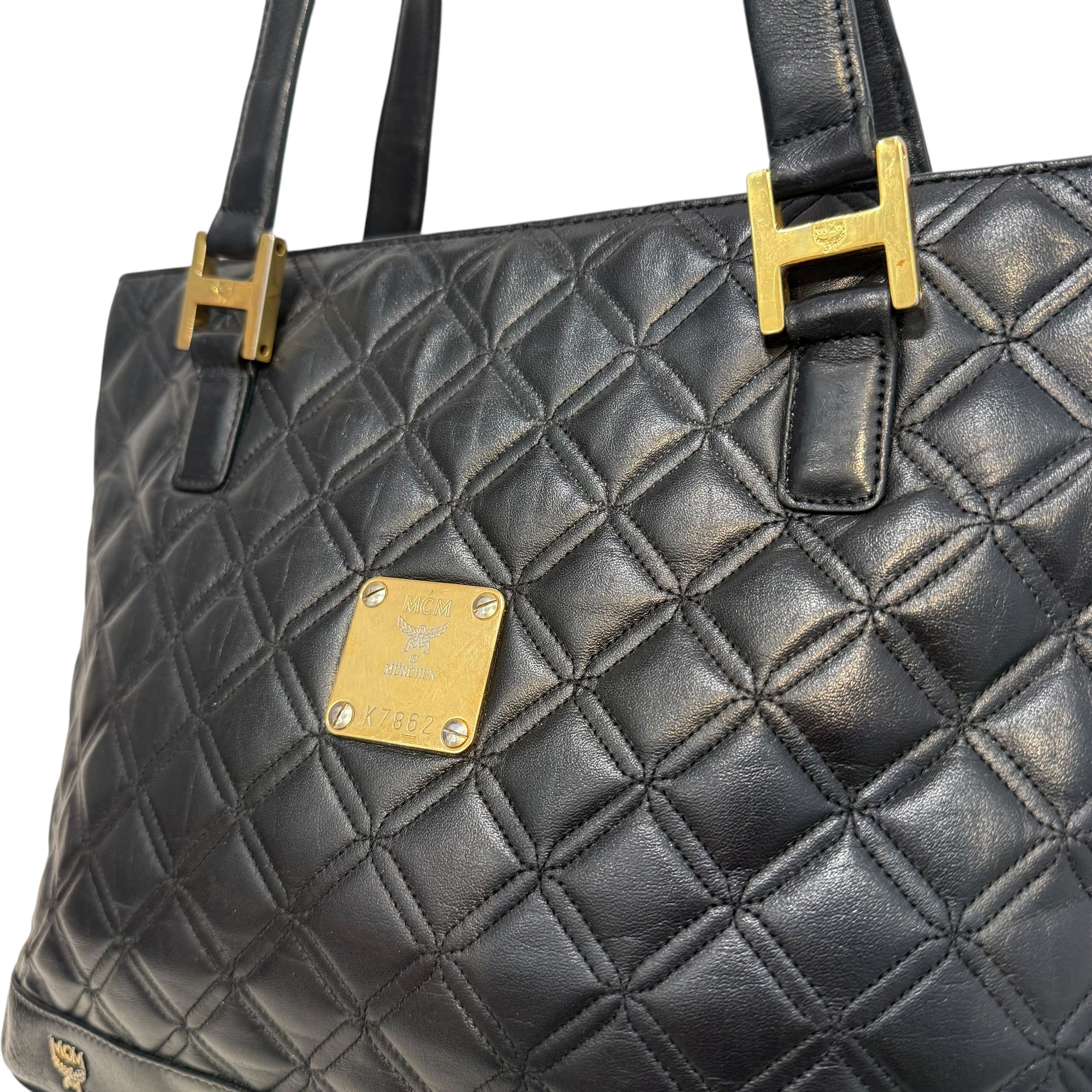 MCM/Bag/Cotton/BLK/Leather tote view 3