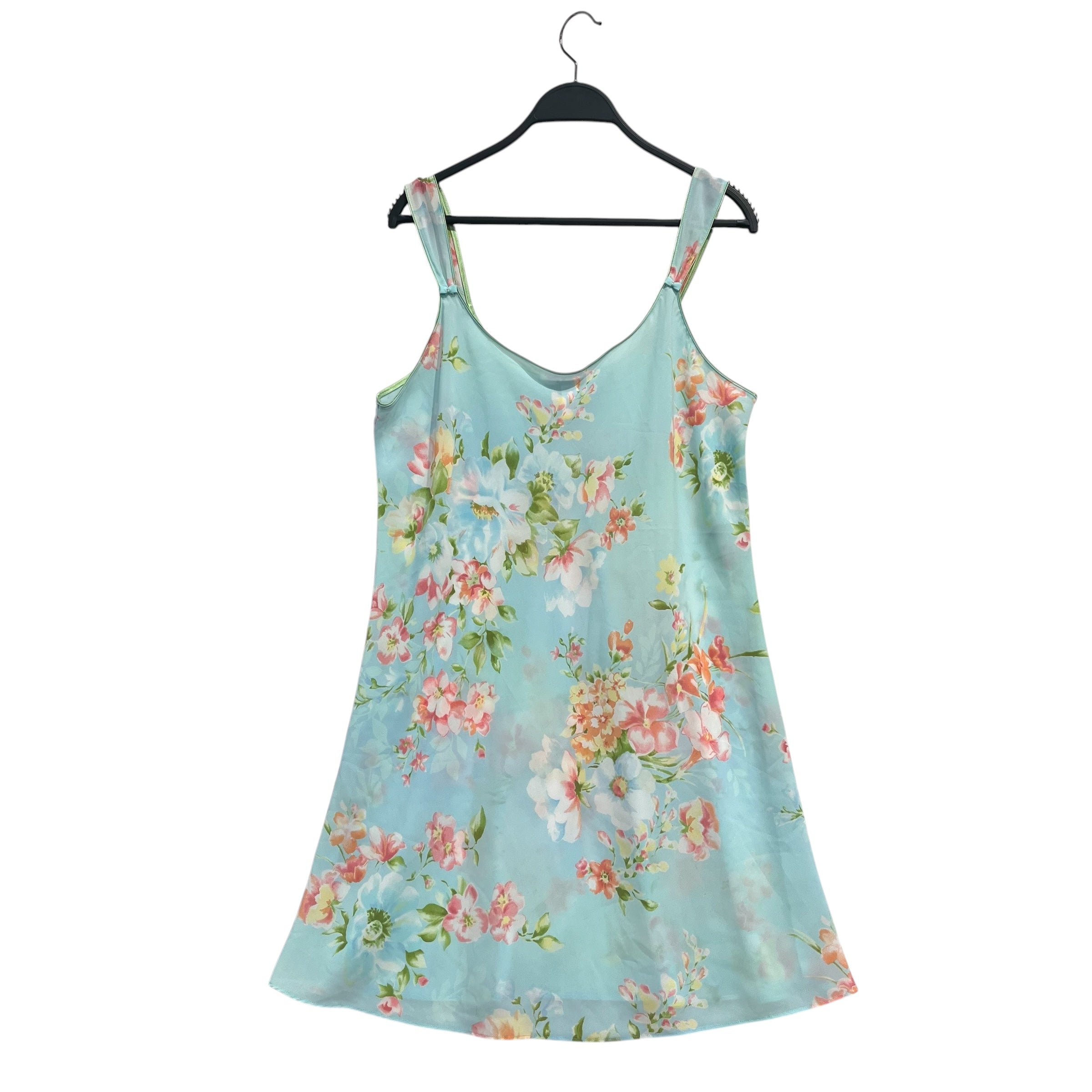 Oscar de laRenta/Camisole Dress/M/Floral Pattern/Polyester/BLU/GRN TRIM/ PEARL STRAP BOWS view 1