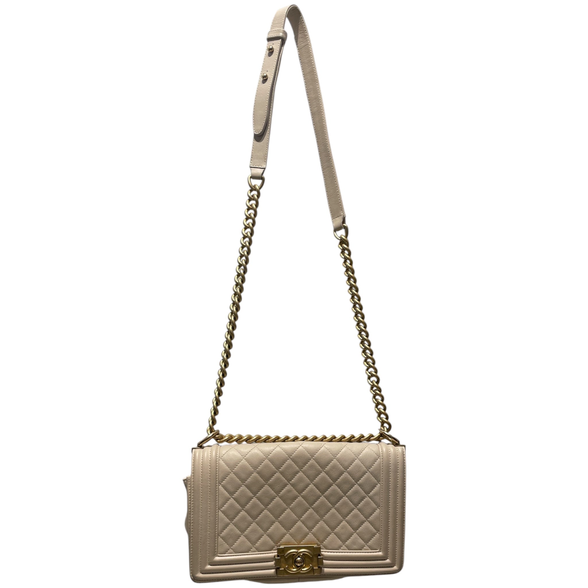 CHANEL/Cross Body Bag/Leather/CRM/Medium Boy Bag view 1