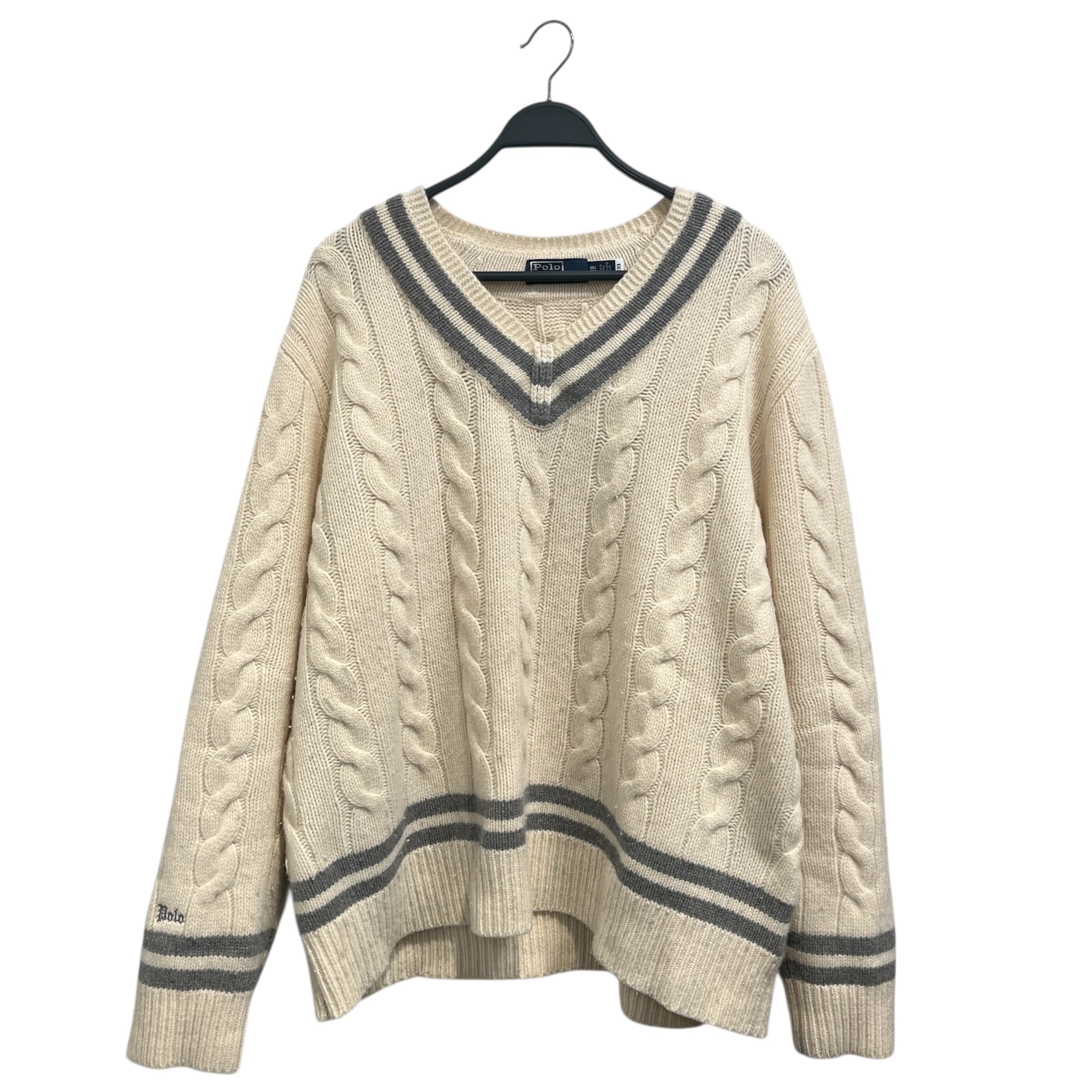 POLO RALPH LAUREN/Sweater/XXL/Wool/WHT/Grey Stripes view 1