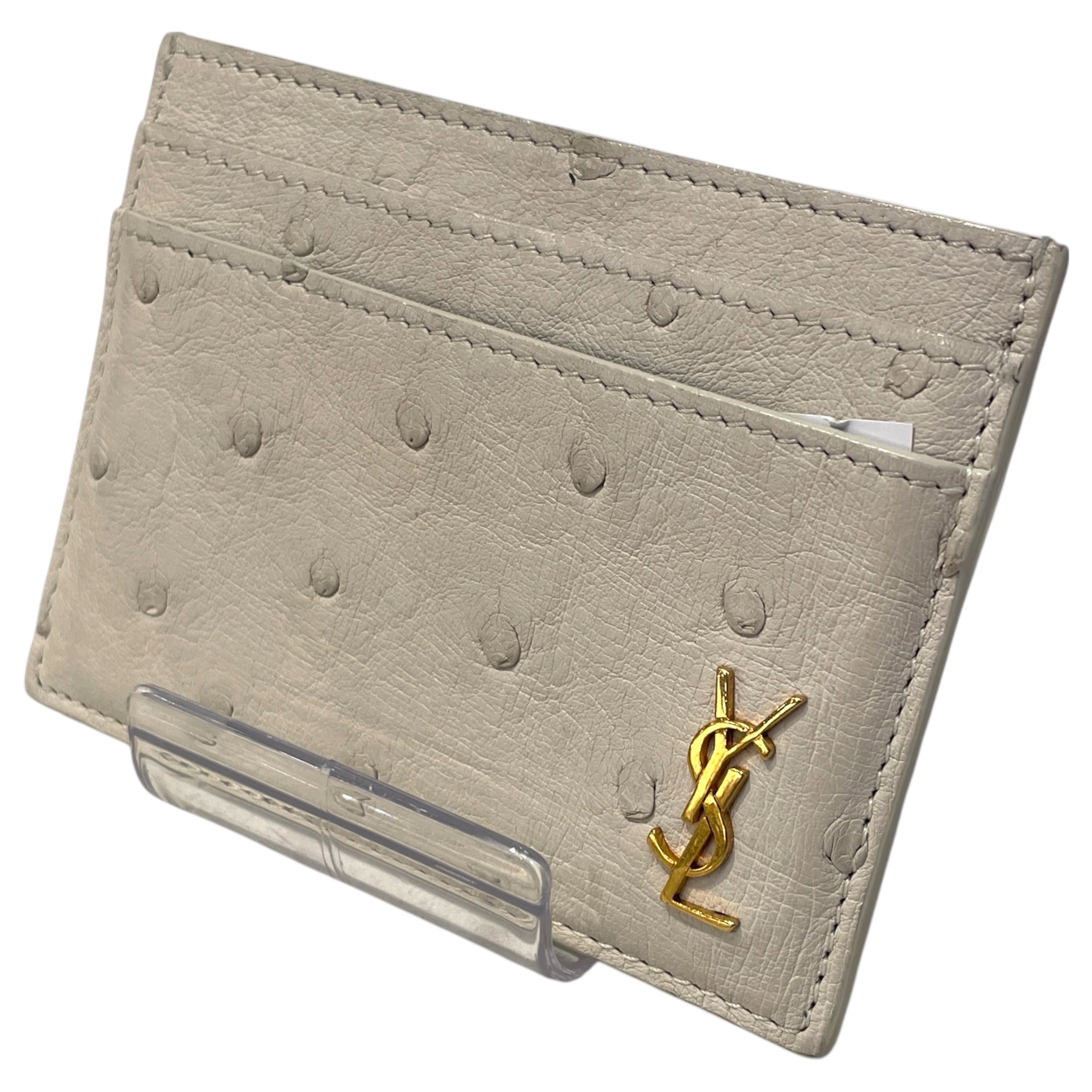 YVES SAINT LAURENT/Wallet/Leather/WHT/Ostrich Cardholder view 1