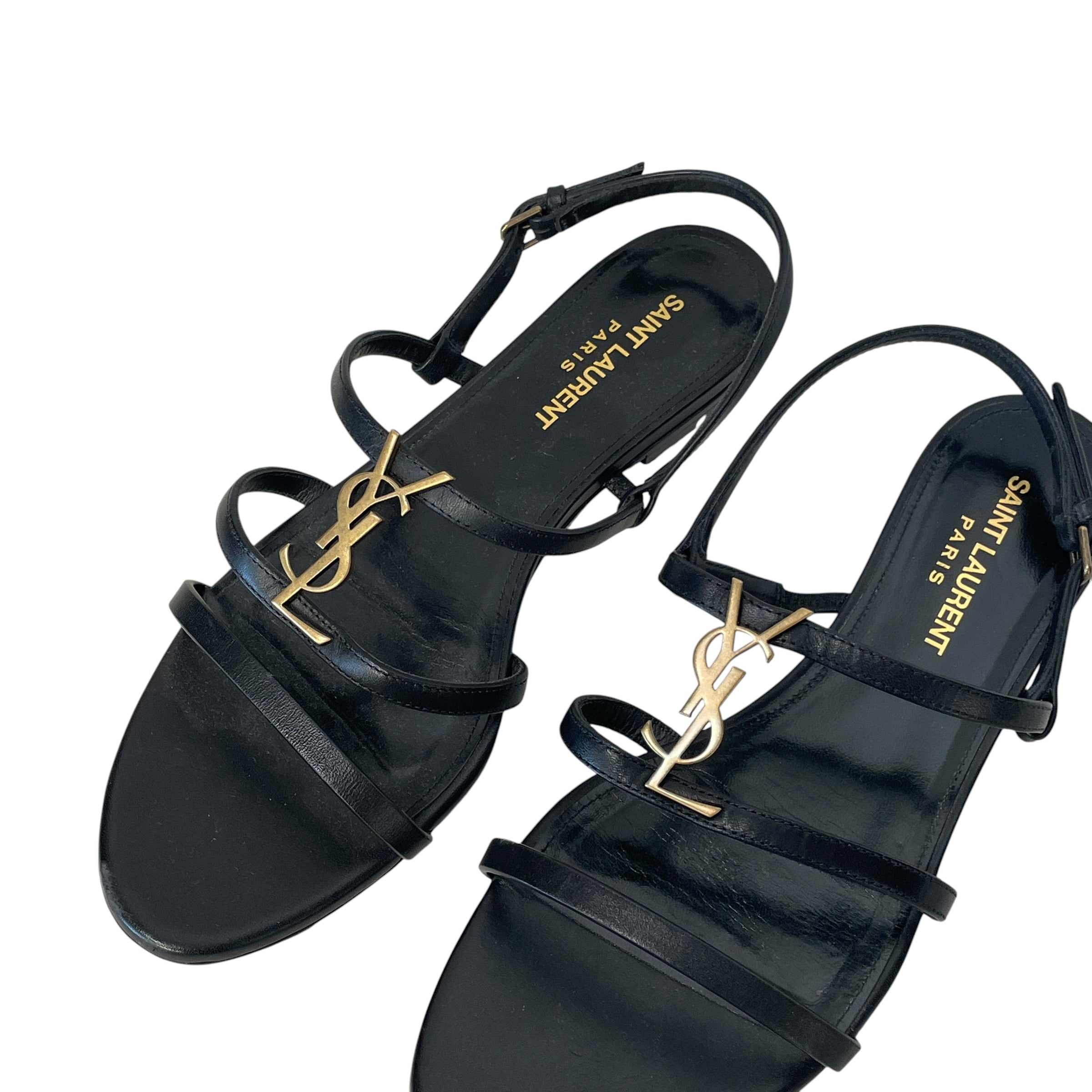 SAINT LAURENT/Sandals/EU 37.5/Leather/BLK/CASSANDRA SANDAL view 2