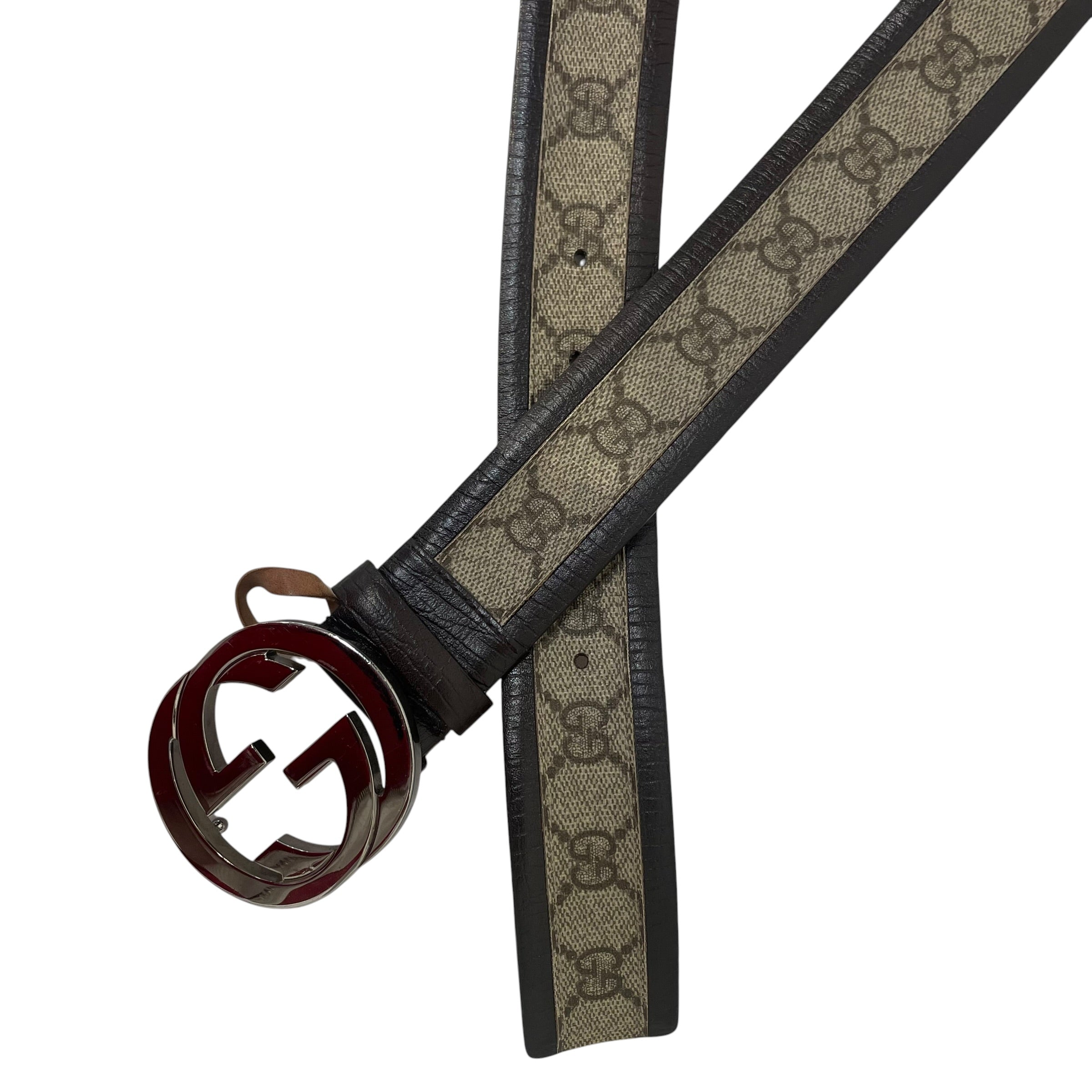 GUCCI/Belt/Border/Leather/BRW/silver GG canvas supreme view 2