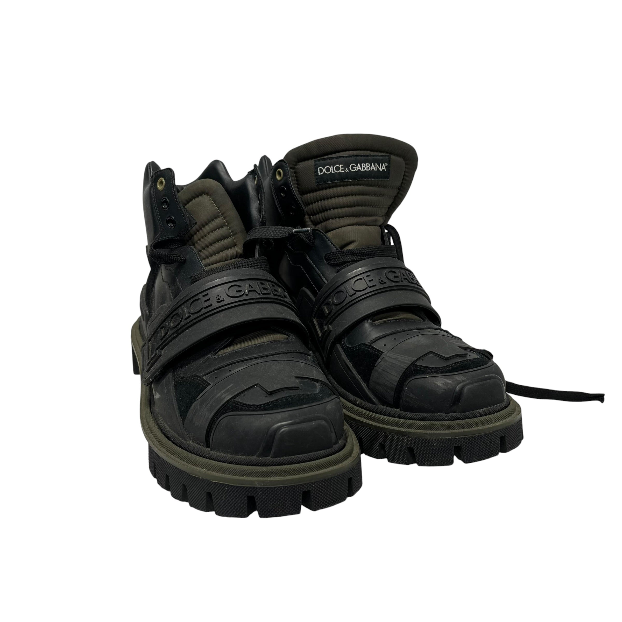 DOLCE&GABBANA/Trekking Boots/US 9/Leather/BLK/Rubber Logo Strappy Boots view 1
