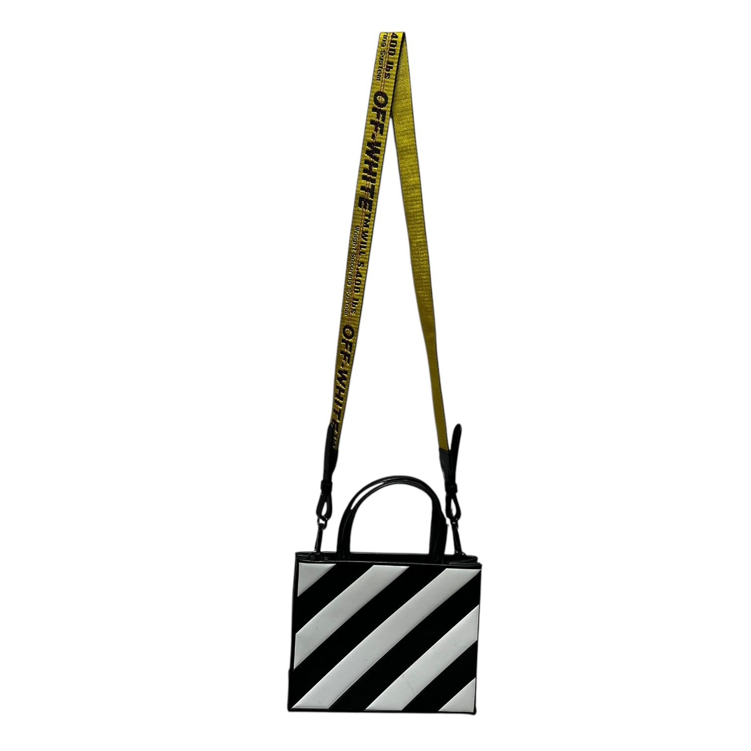 OFF-WHITE/Cross Body Bag/Stripe/Leather/BLK/DIAGONAL STRIPE/ YELLOW STRAP view 1