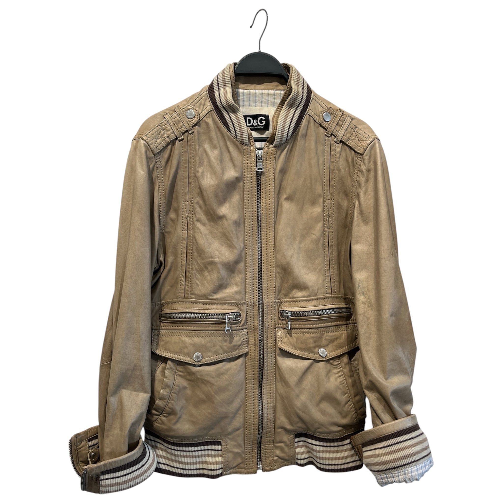 DOLCE&GABBANA/Fleece Jkt/56/Leather/CRM/D&G cream leather jacket view 1
