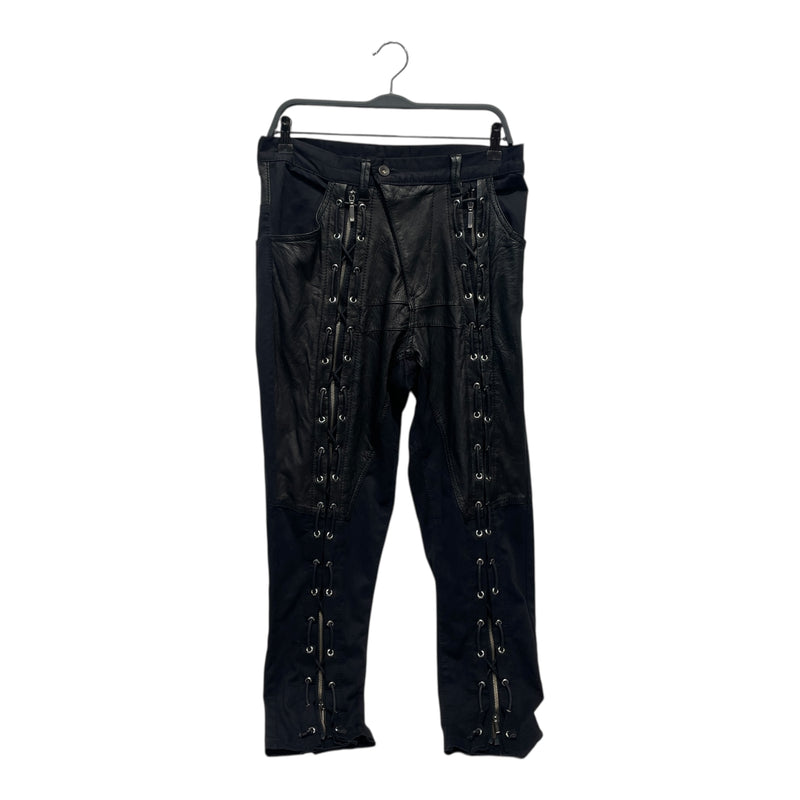 Yasuyuki Ishii/Straight Pants/34/Cotton/BLK/DEER LEATHER LACE UP FRONT