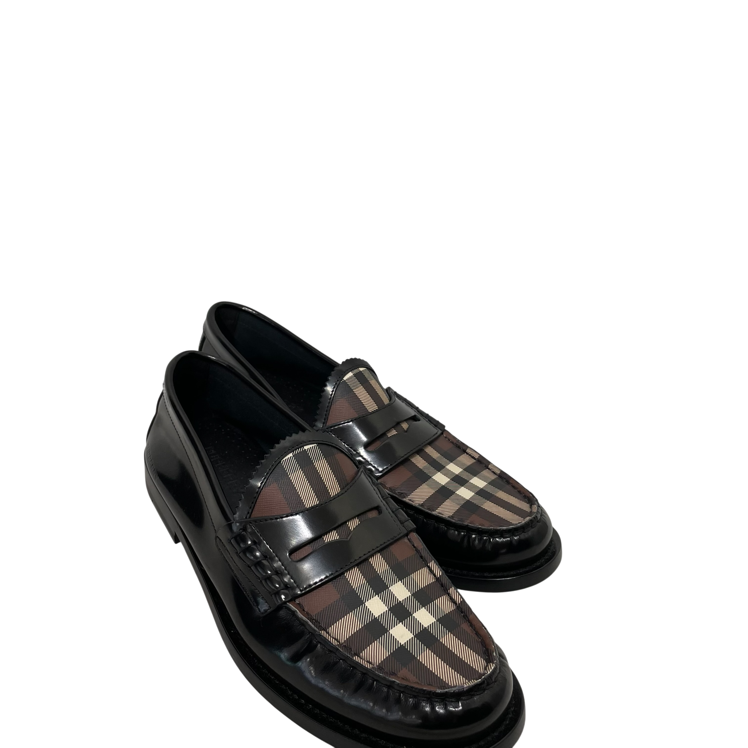 BURBERRY LONDON/Deck Shoes/EU 39.5/Tartan/BLK/Leather Printed Dress Shoes view 1