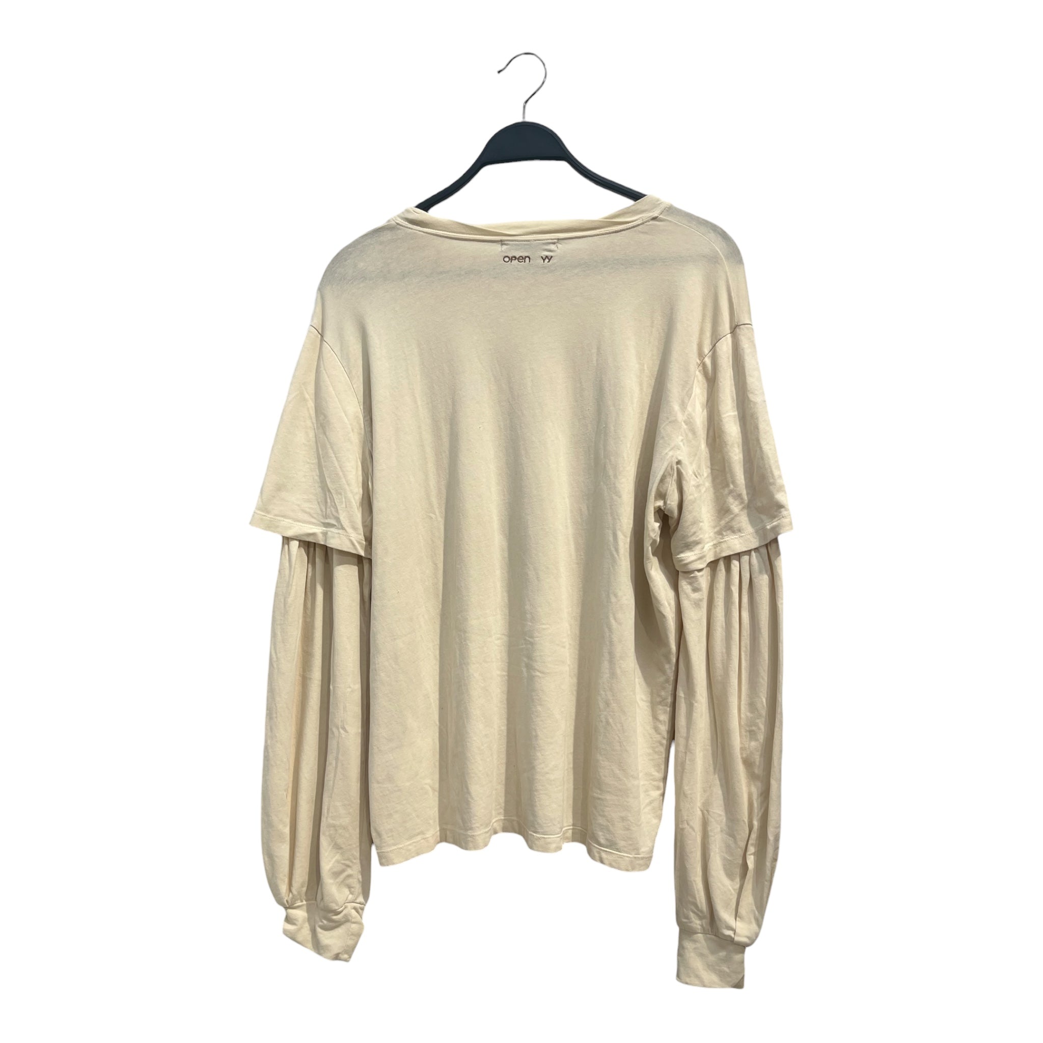 OPEN YY/LS T-Shirt/L/Cotton/CRM/cat graphic view 2