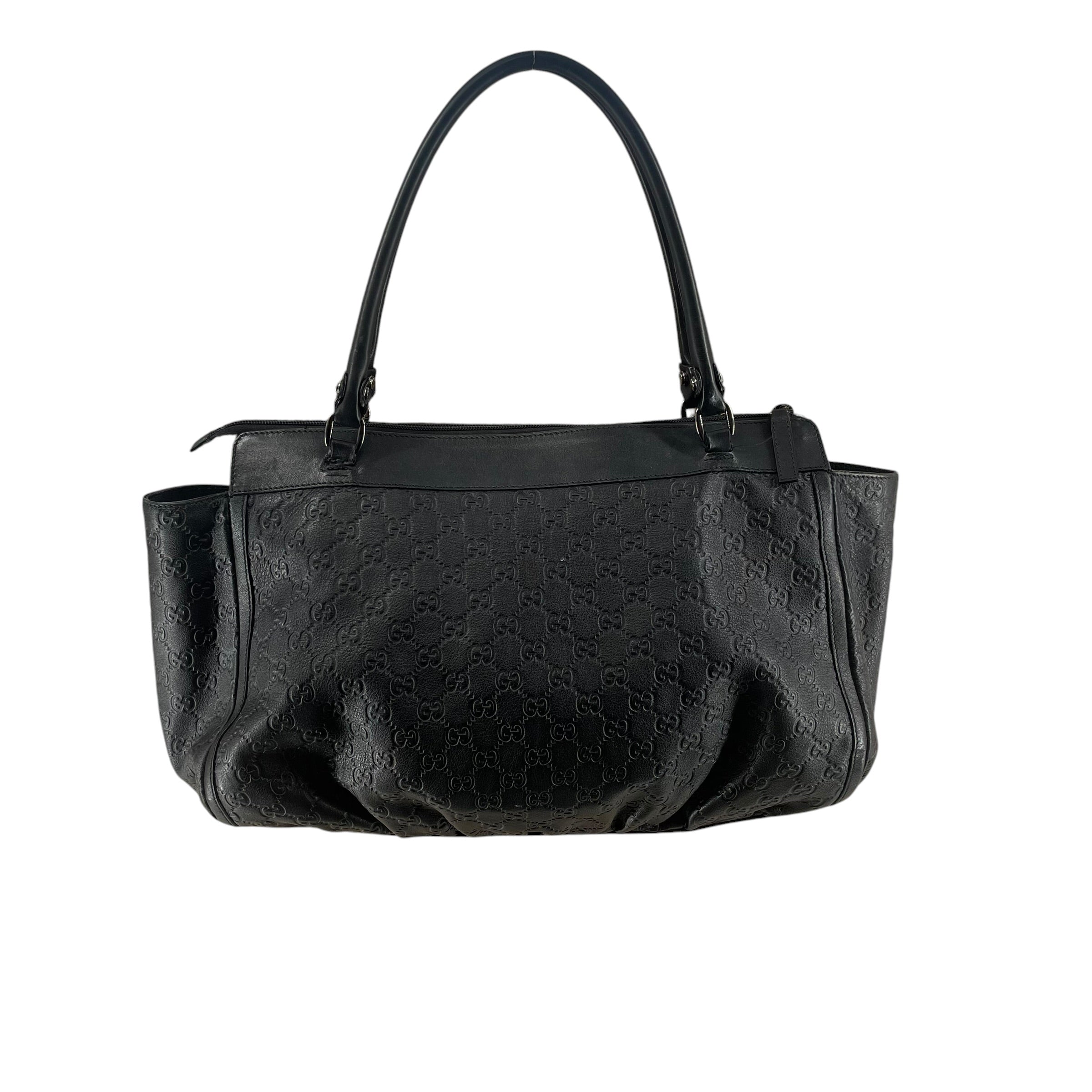 GUCCI/Tote Bag/Monogram/Leather/BLK/silver buckle view 2