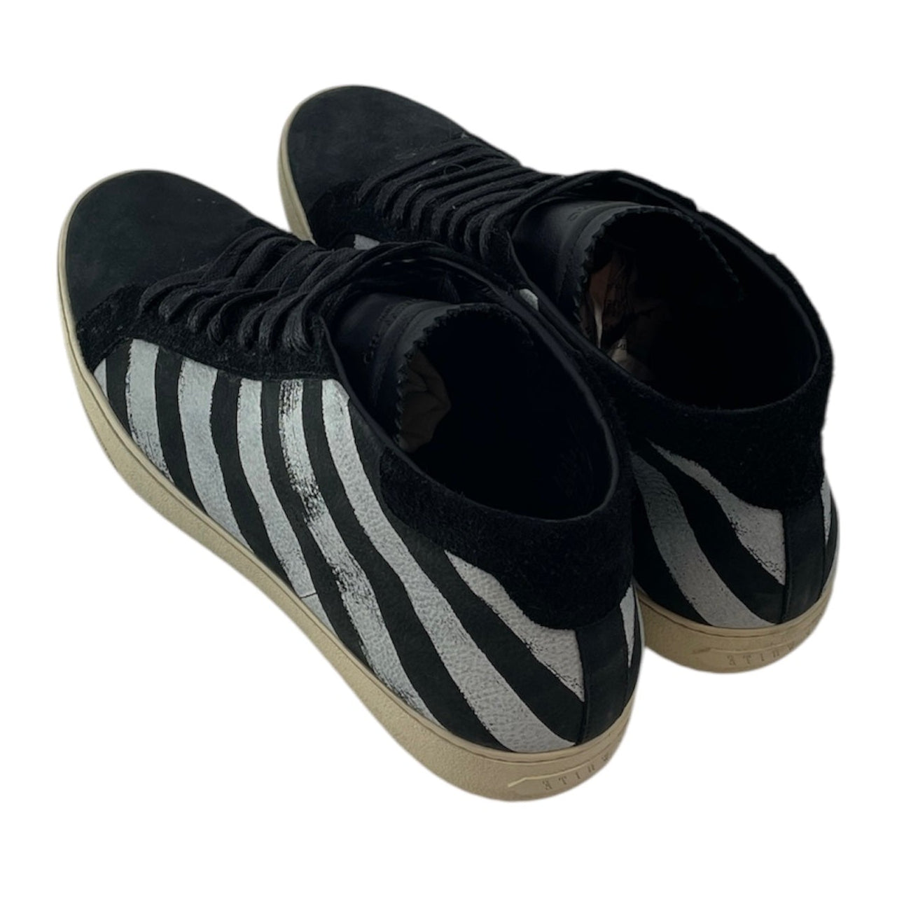 OFF-WHITE/Hi-Sneakers/US 12/Stripe/Leather/BLK/BLK W WHITE DISTRESSED STRIPES view 2