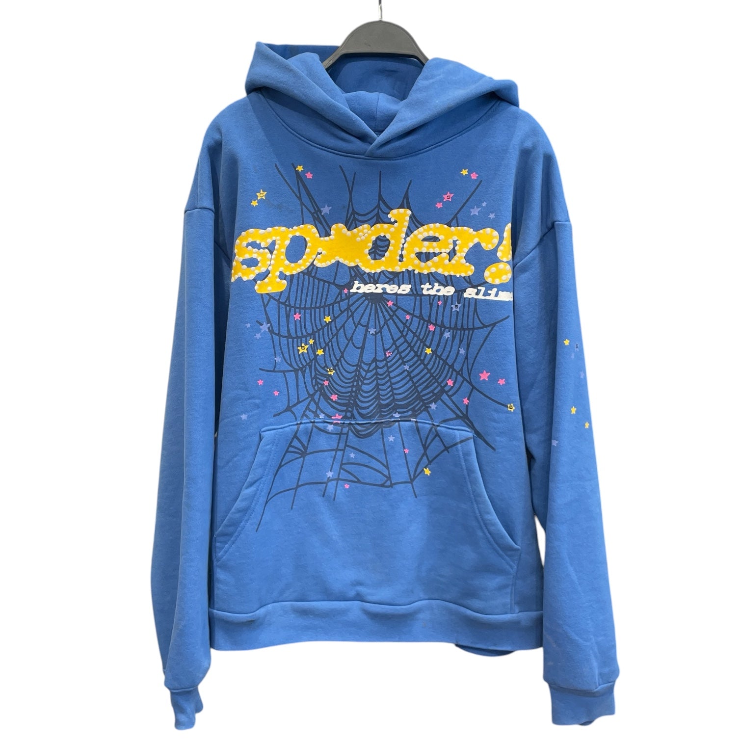 Sp5der/Hoodie/M/Graphic/Cotton/BLU/YELLOW LOGO/ STARS view 1
