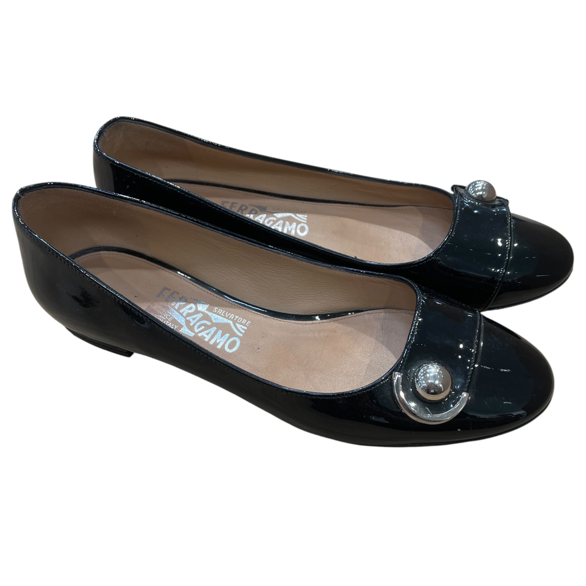 Salvatore Ferragamo/Flat Shoes/US 10/Leather/BLK/silver details view 1