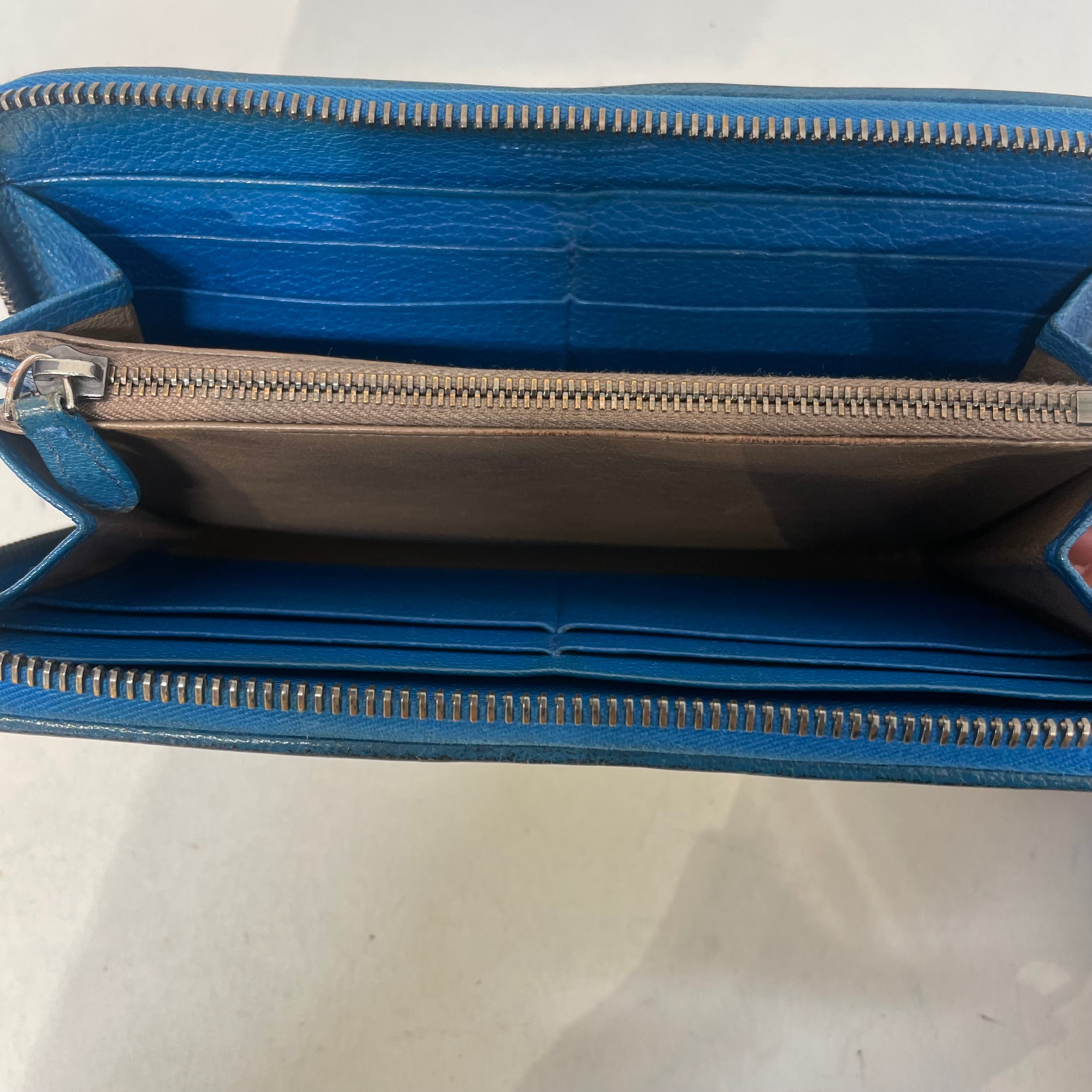 BOTTEGA VENETA/Long Wallet/Leather/GRN/Blue Interior view 5