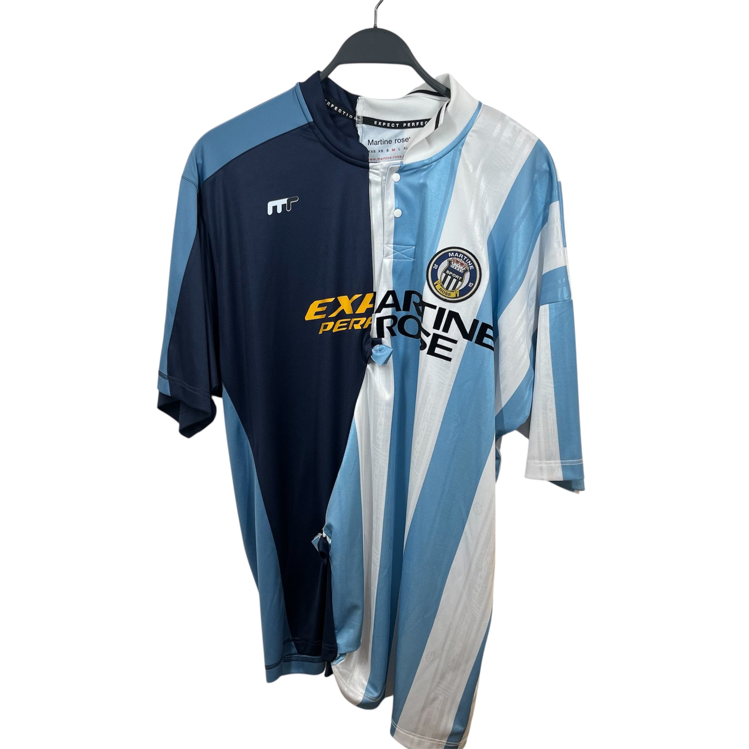 MARTINE ROSE/T-Shirt/M/Polyester/BLU/Stripe/collage jersey view 1