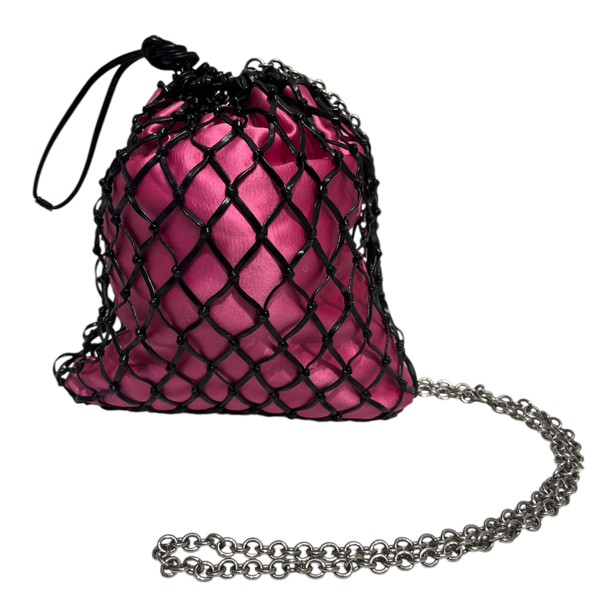 PRADA/Cross Body Bag/Leather/PNK/BLACK LEATHER MESH view 2