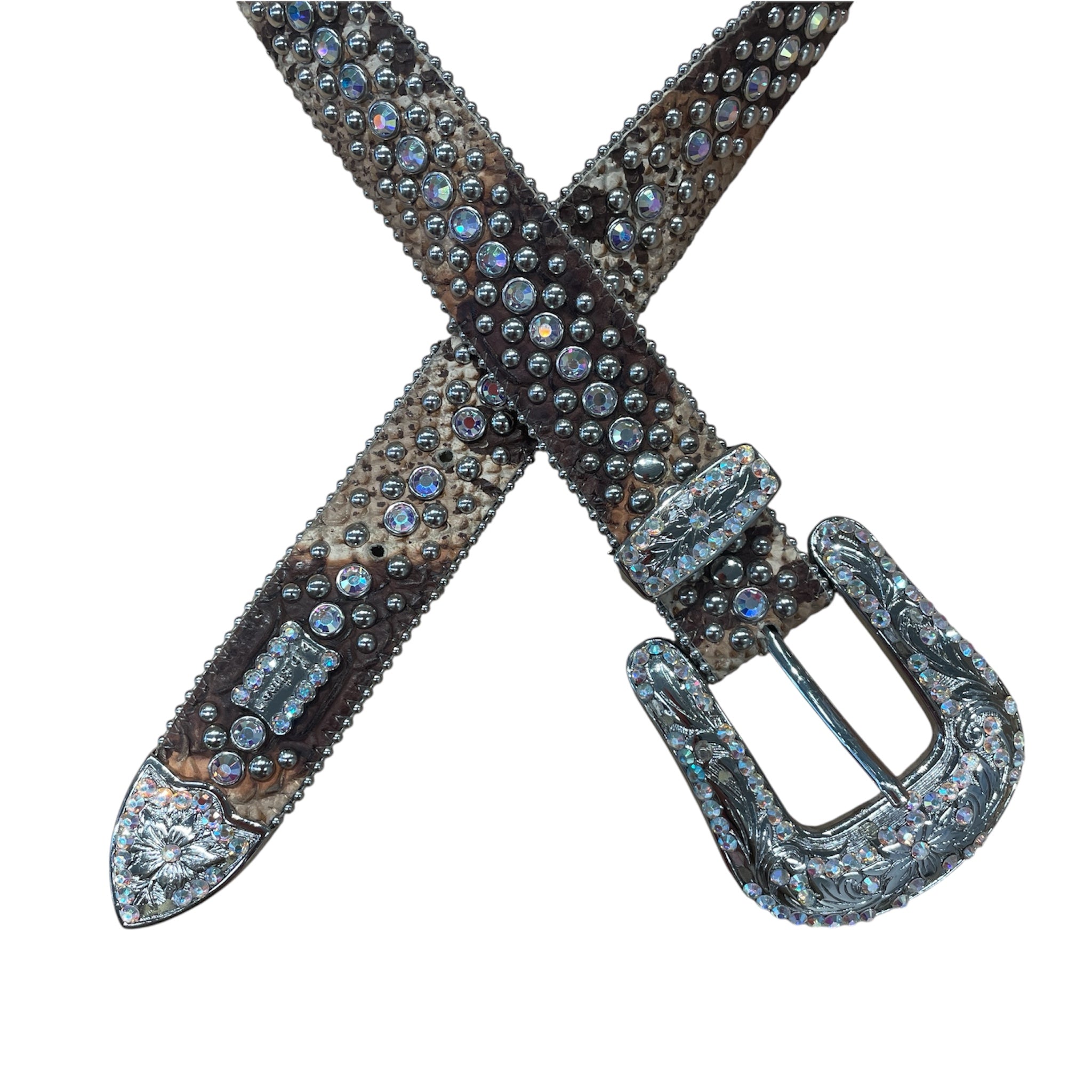 b.b.simon/Belt/All Over Print/Leather/BEG/Rhinestone Belt view 2