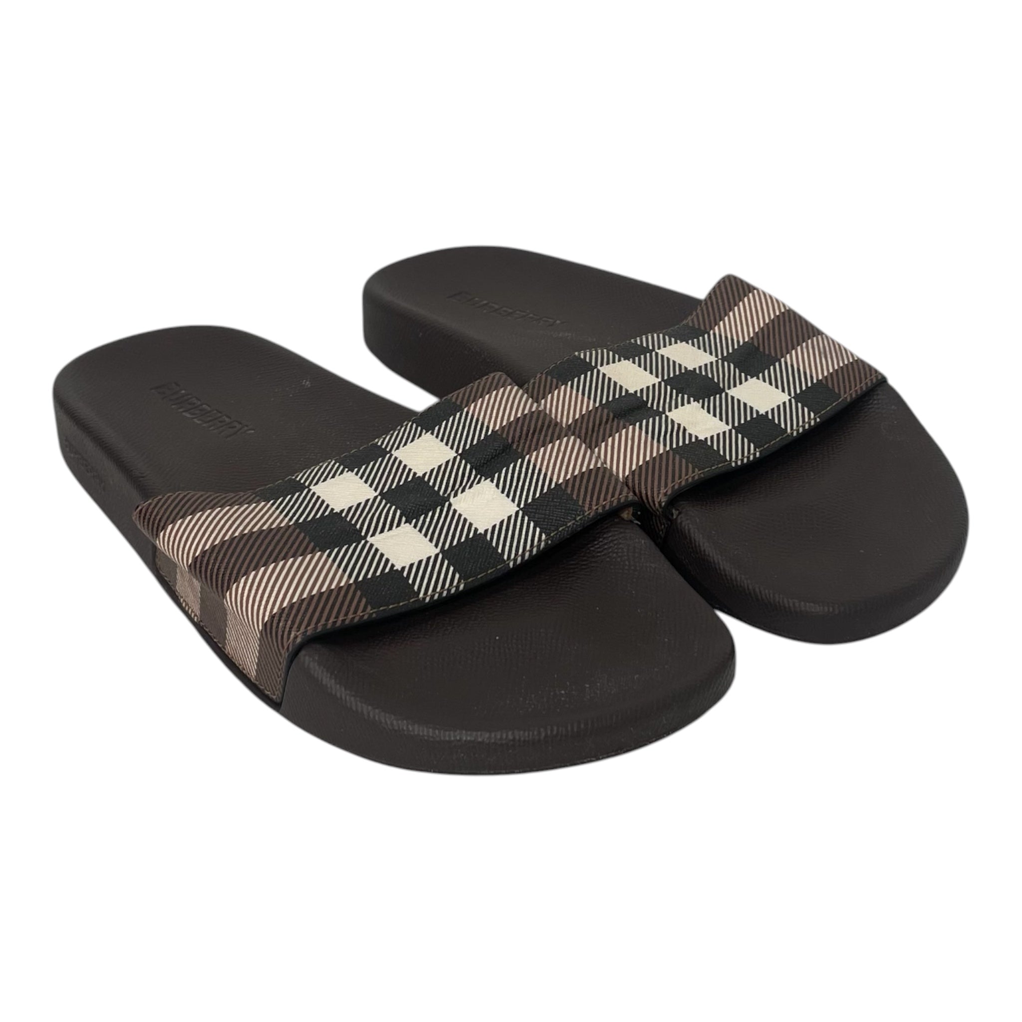 BURBERRY/Flat Shoes/EU 40/Glen Check/Leather/BRW/dark check slides view 1