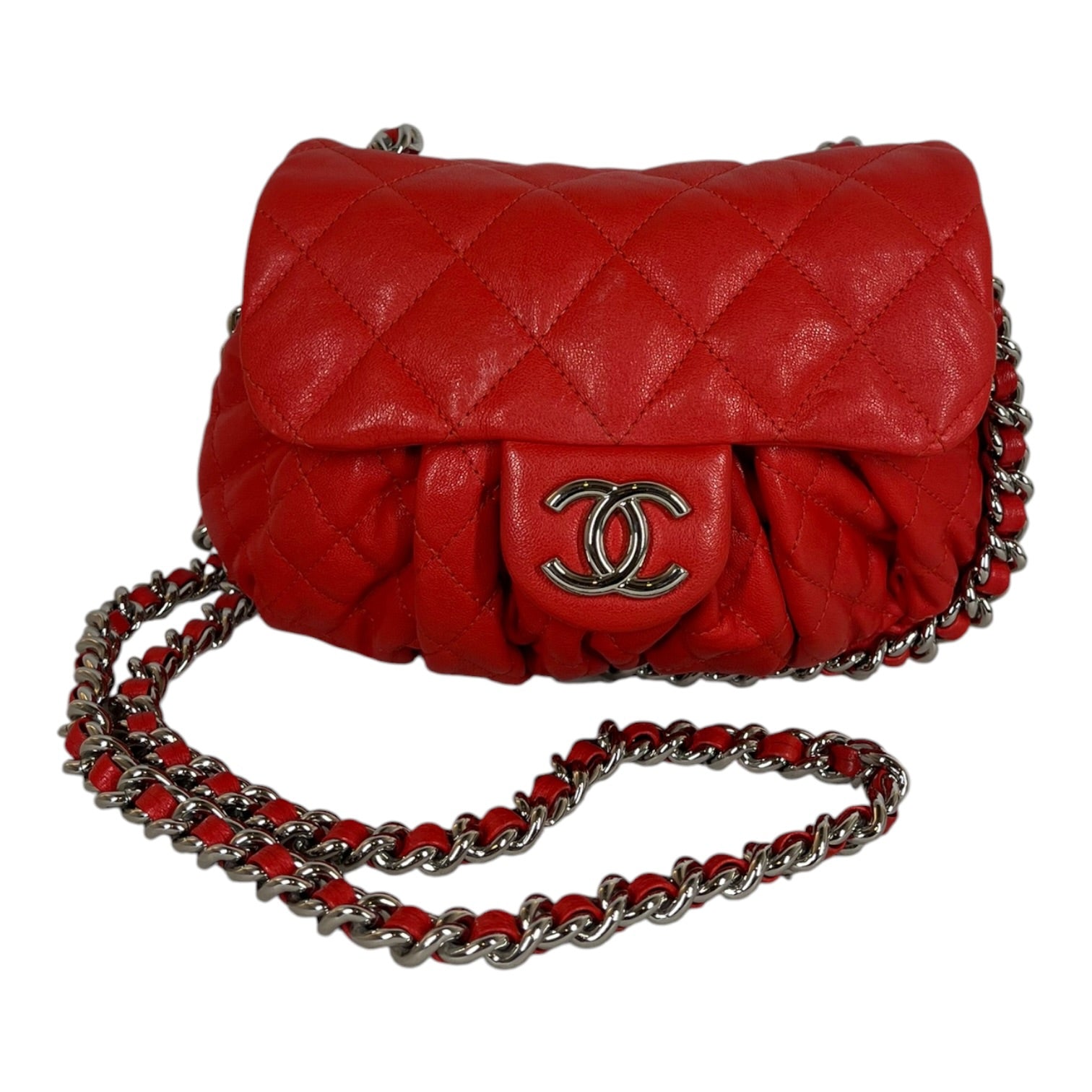 CHANEL/Bag/Leather/RED/CHAIN AROUND FLAP view 1