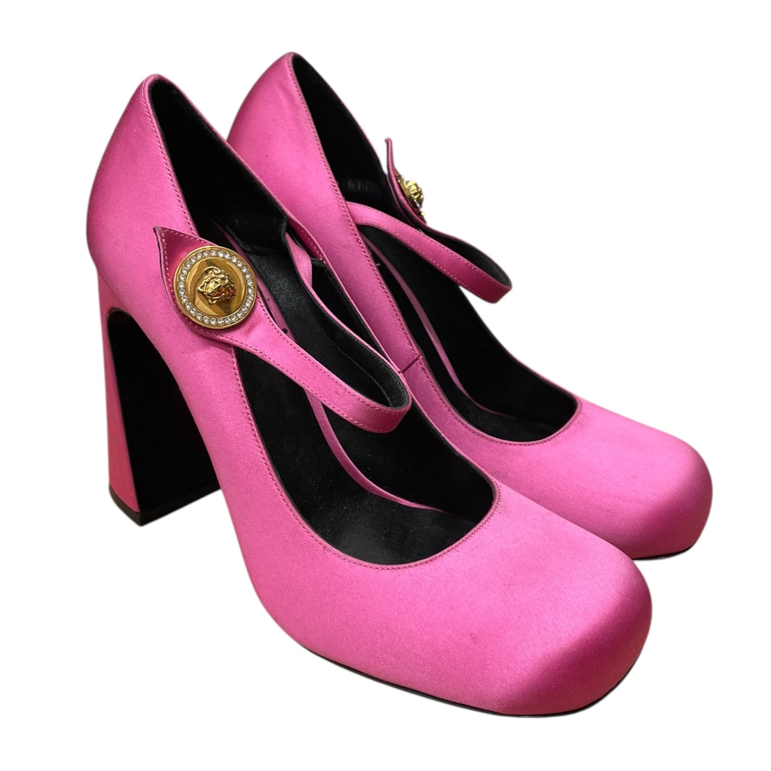 VERSACE/Heels/EU 40.5/Polyester/PNK/Chunky Heel/GOLD HARDWARE view 1
